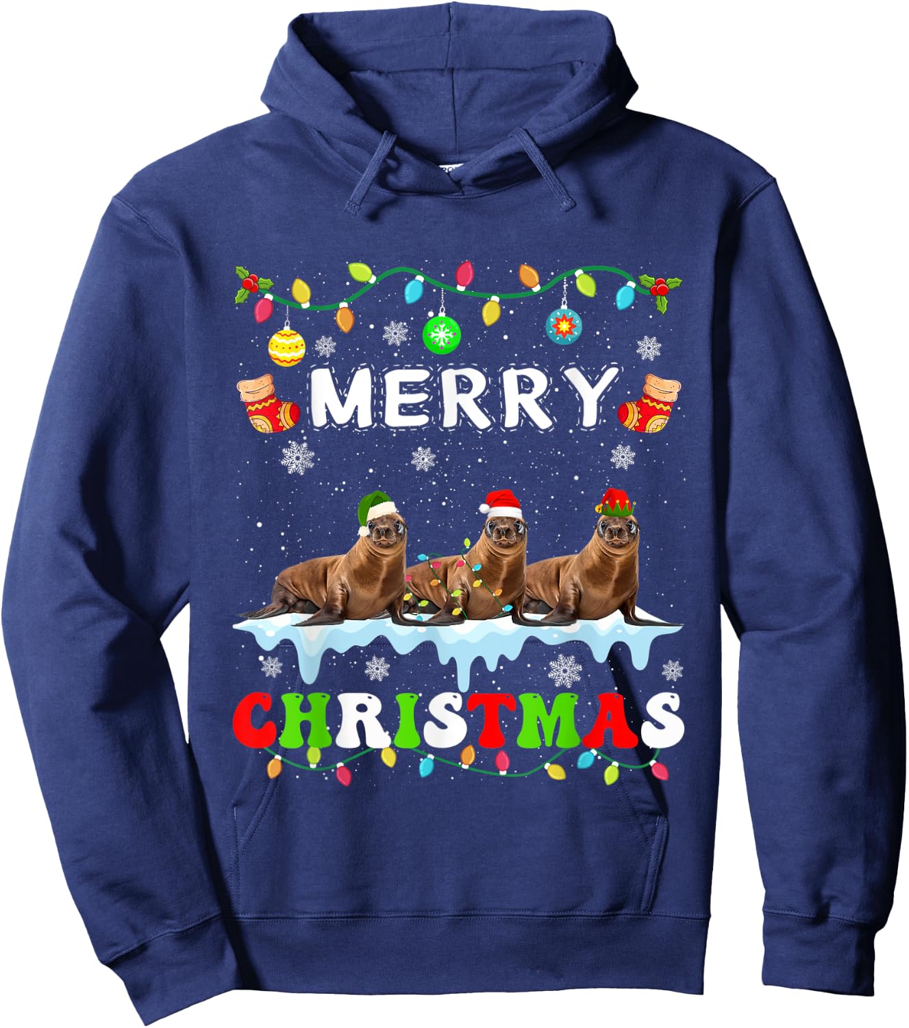 Funny Sea lion Christmas Squad Xmas Women Men Kids Hoodie - Hoodie | Navy