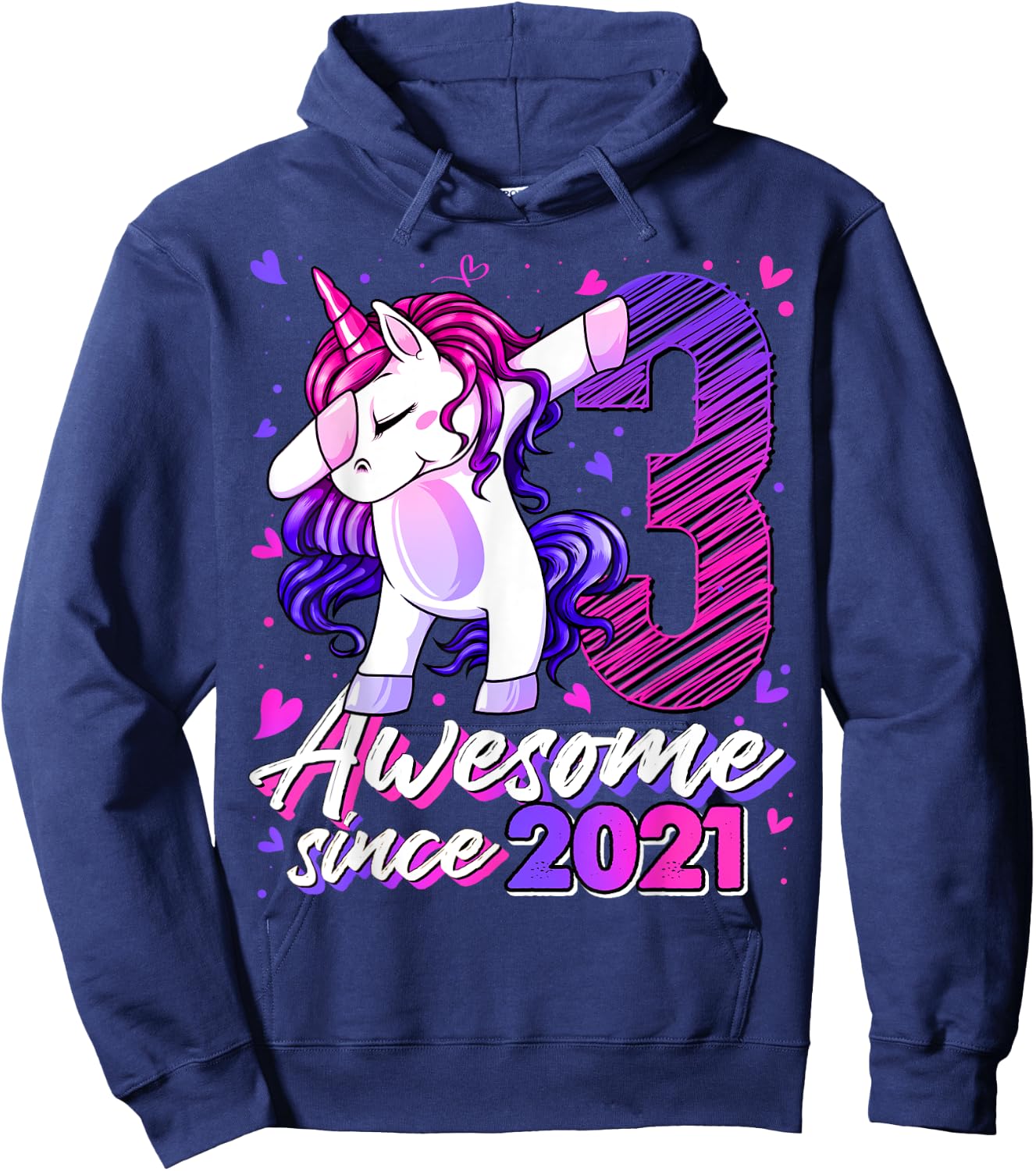 3 Years Old Flossing Unicorn Gifts 3rd Birthday Girl Party Hoodie - Hoodie | Navy