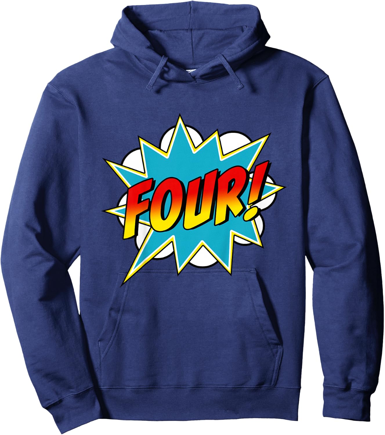 Four! 4th Birthday Superhero Boys 4 Years Old Comic Book Hoodie - Hoodie | Navy