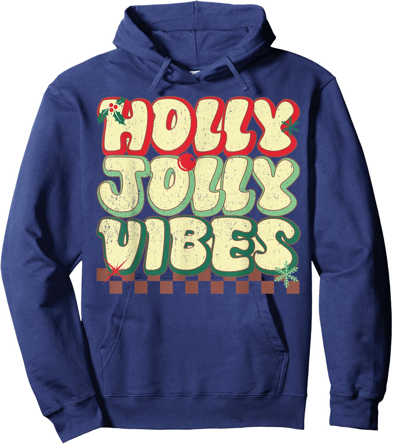 Holly Christmas Jolly Vibes Groovy Retro Xmas Hoodie - Hoodie | Navy