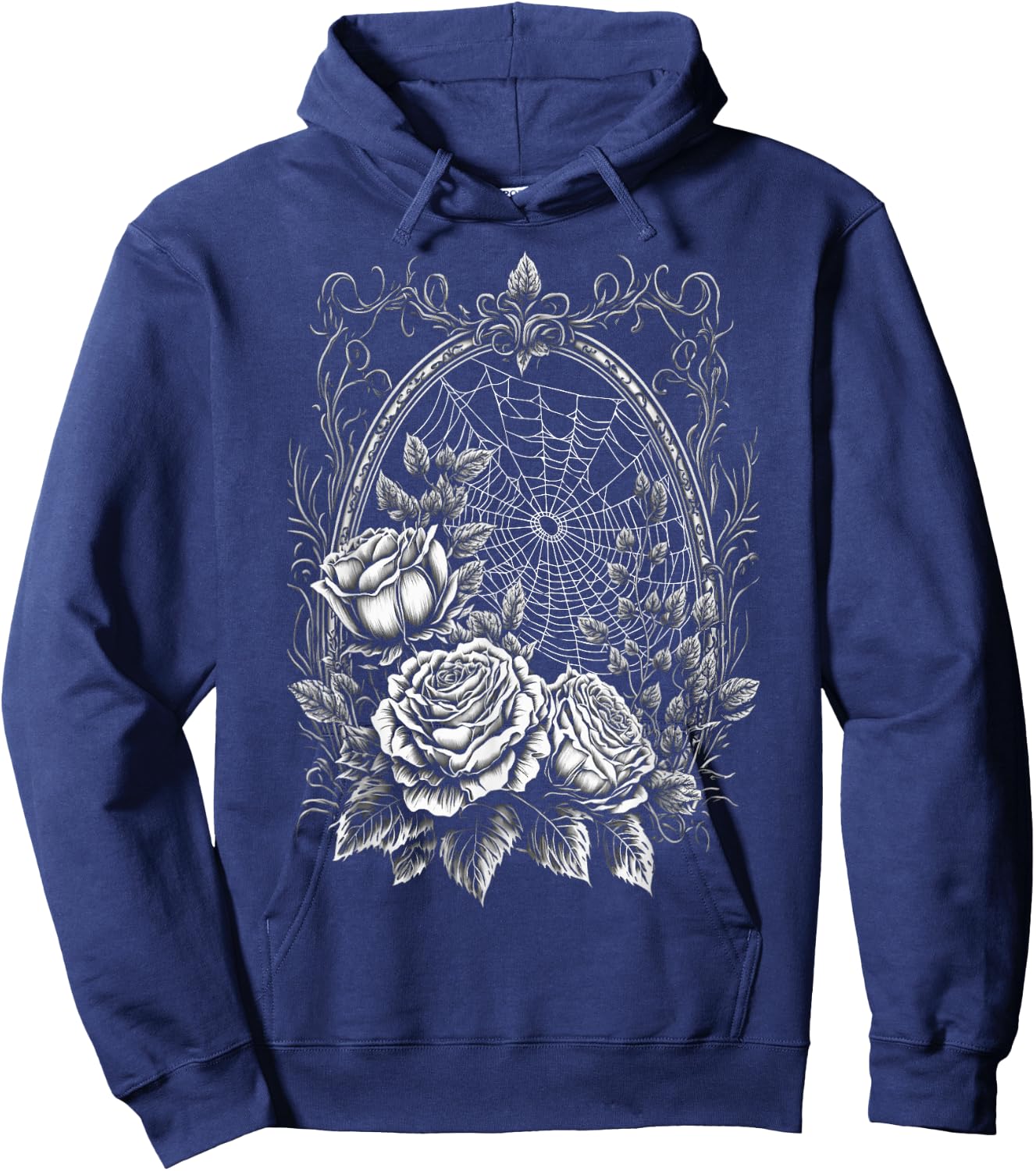 Spider Web With Frame And Roses Halloween Goth Nature Witch Hoodie - Hoodie | Navy