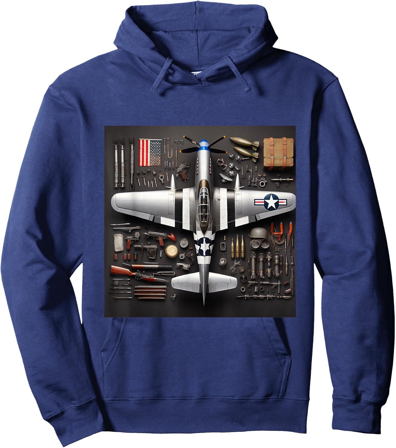WW2 Warplane P51 Mustang Assembly Parts Blueprint Hoodie - Hoodie | Navy