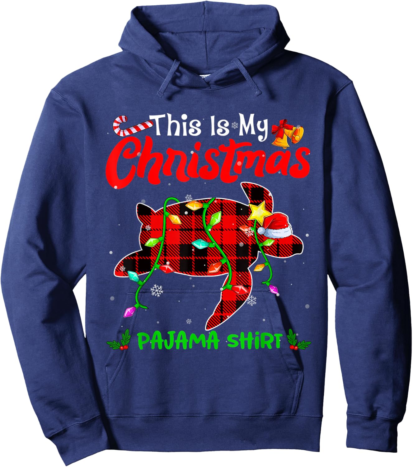 This Is My Christmas Turtle Pajama Shirt Buffalo Plaid Hoodie - Hoodie | Navy