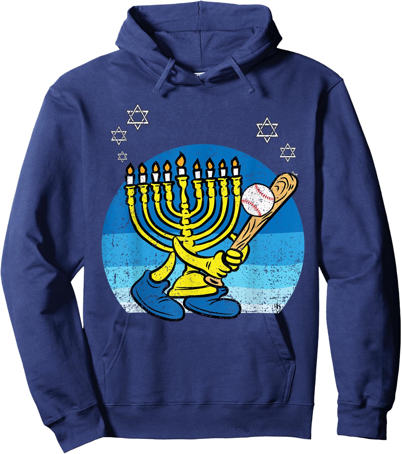 Menorah Baseball Player Hanukkah Chanukah Jewish Holiday Hoodie - Hoodie | Navy