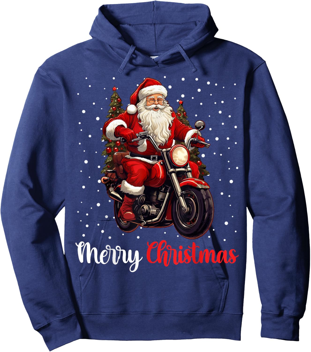 Merry Christmas Santa Riding Motorcycle Biker Xmas Party Hoodie - Hoodie | Navy