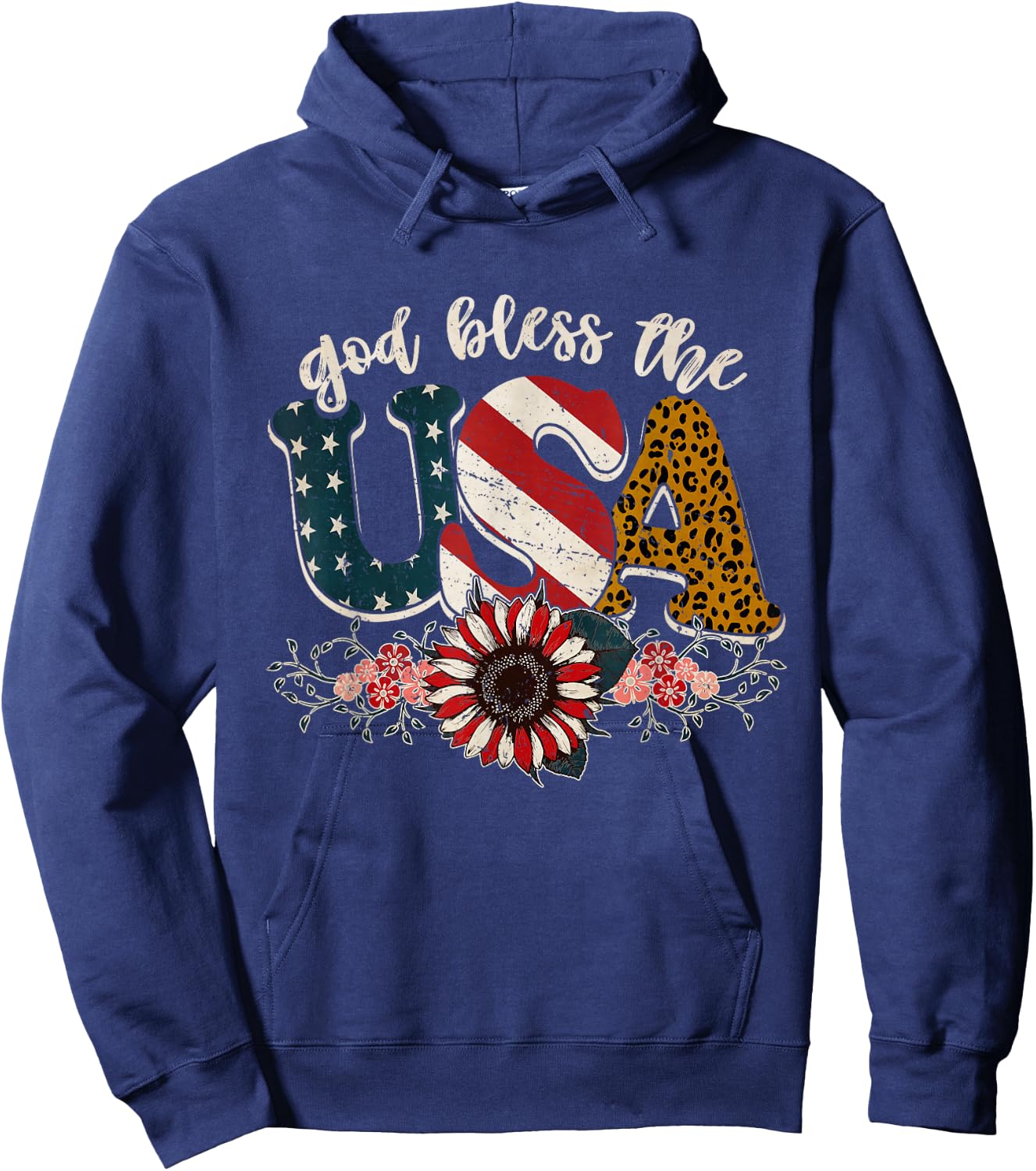American Flag Shirt Women God Bless The USA Patriotic Hoodie - Hoodie | Navy