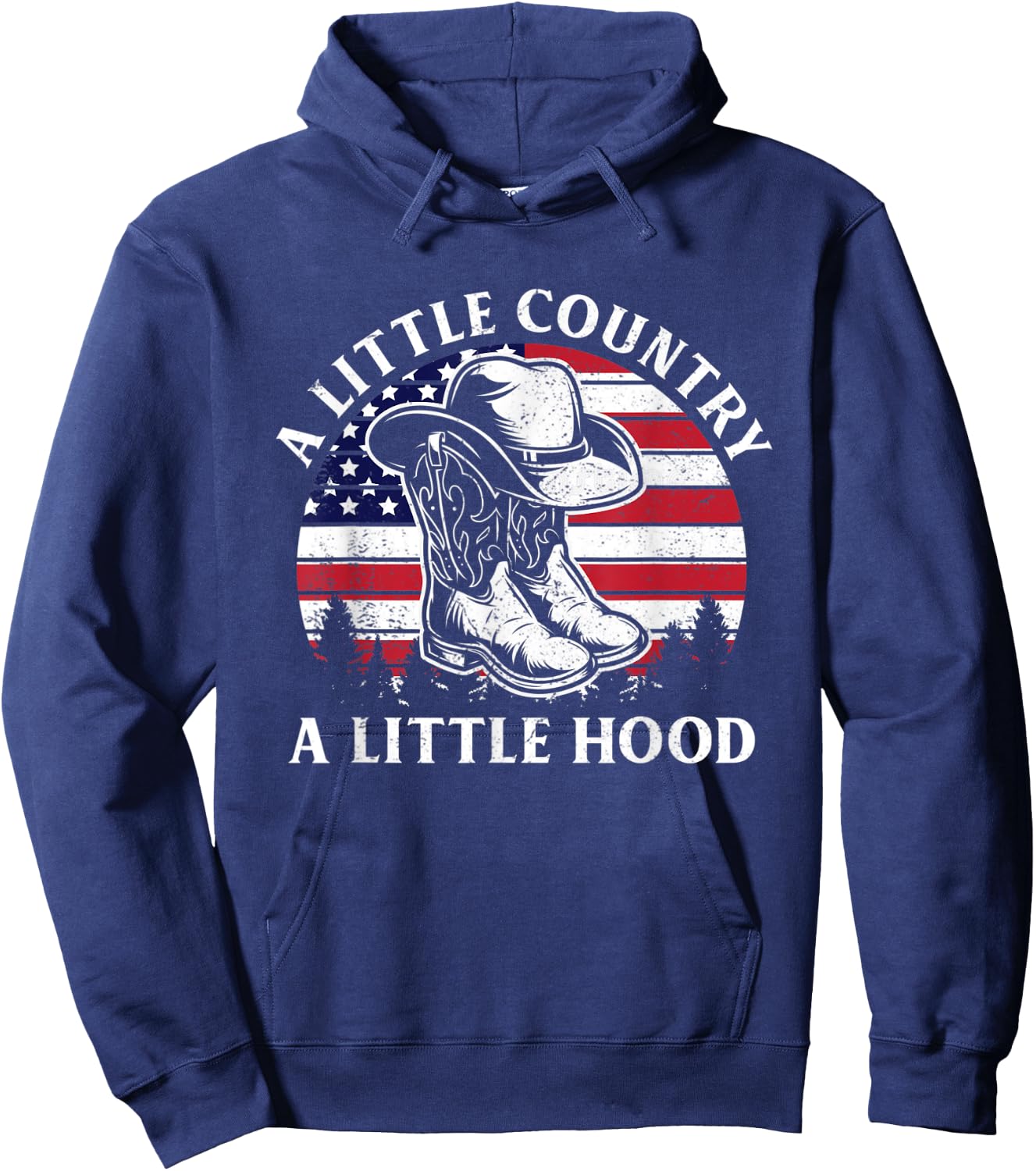 A Little Country A Little Hood Vintage Cowboy Hat USA Flag Hoodie - Hoodie | Navy