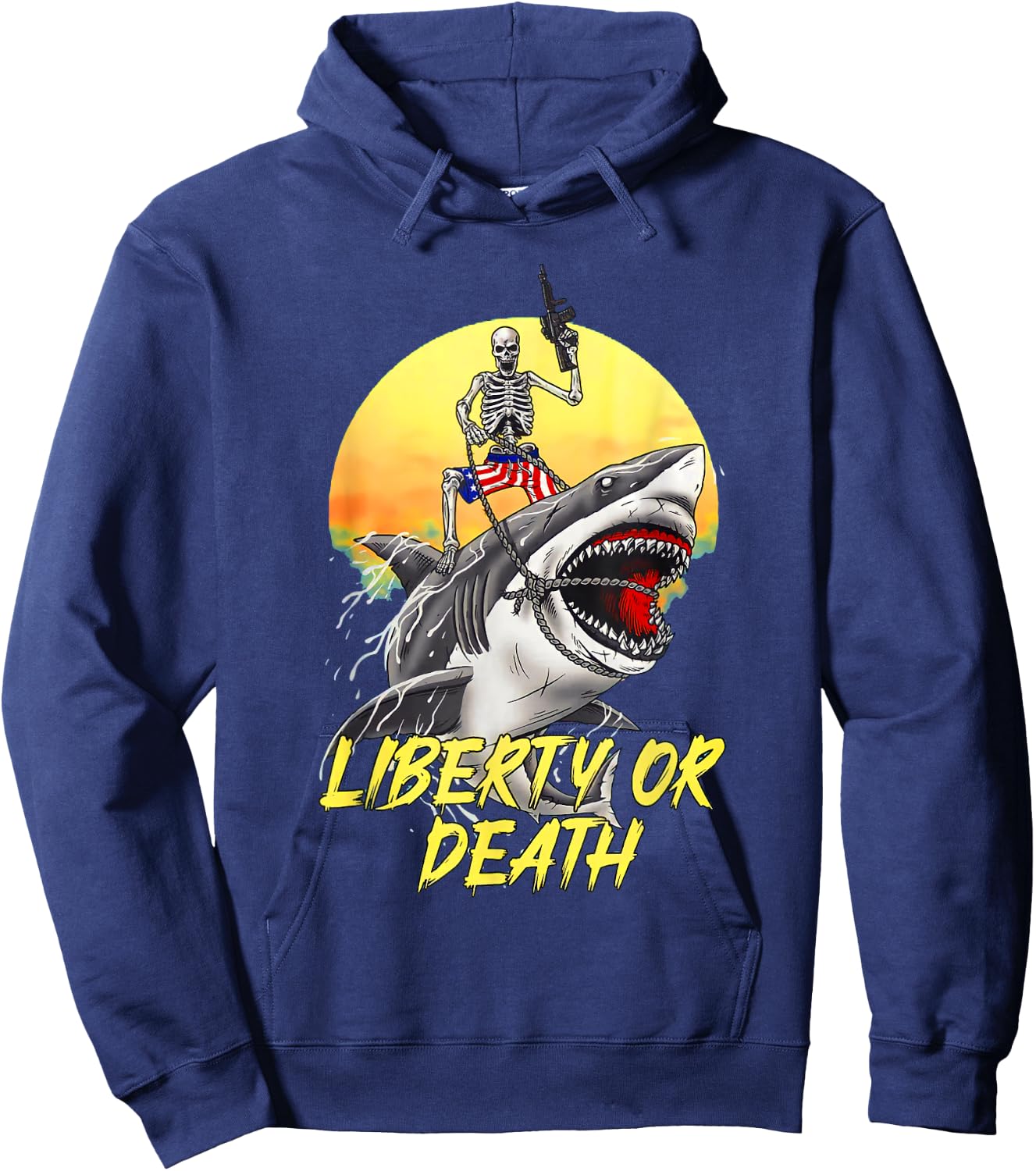 Skeleton Liberty or Death Shark Halloween American Flag Men Hoodie - Hoodie | Navy