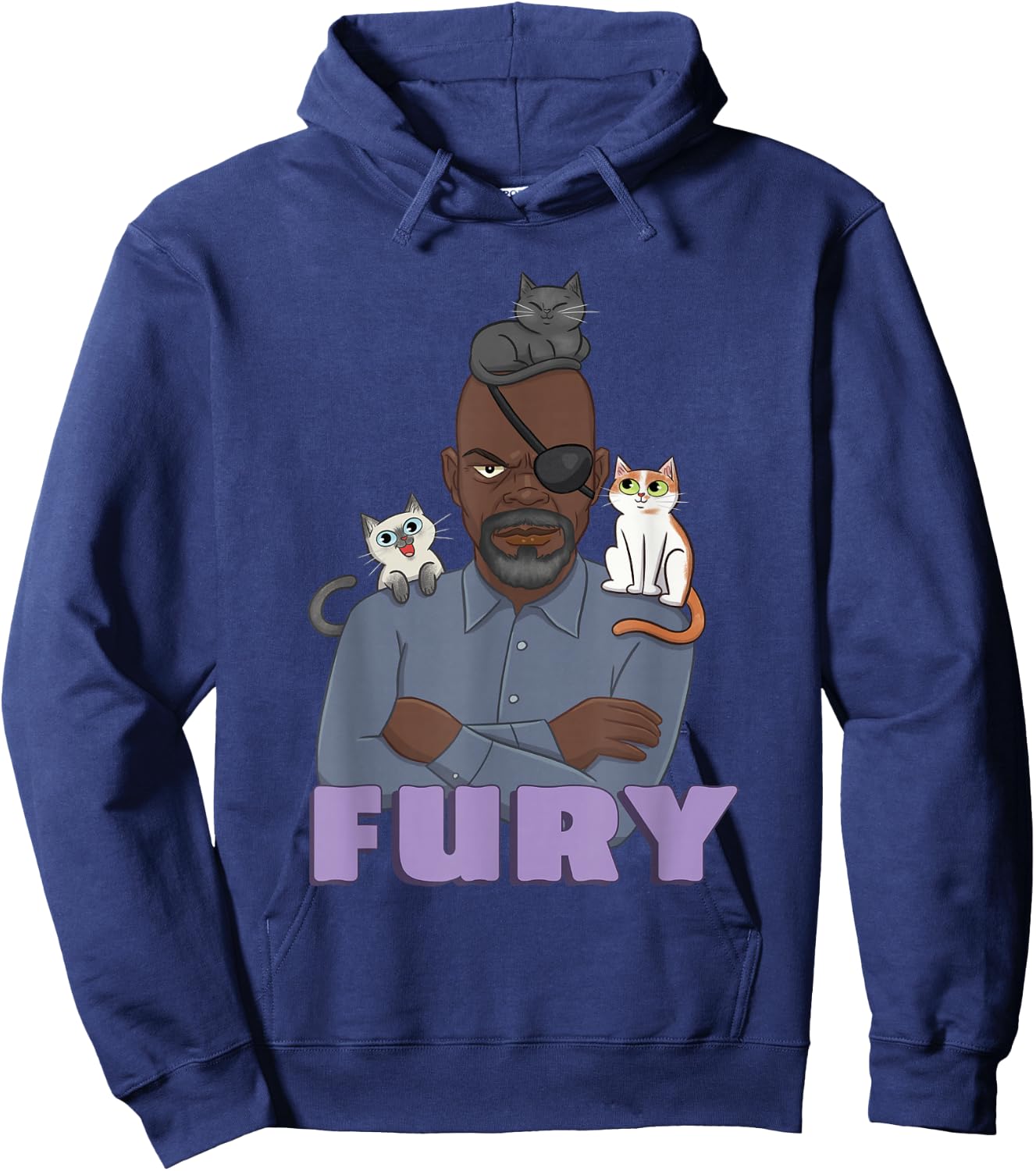 Marvel The Marvels Nick Fury & Flerken Chibi Super Heroes Hoodie - Hoodie | Navy