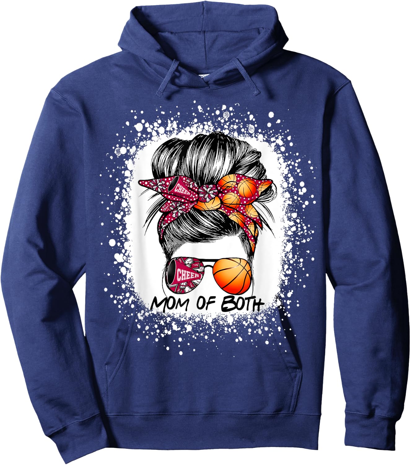 Mom Of Both Cheer Mom Basketball Mom Messy Bun Mother's Day Hoodie - Hoodie | Navy