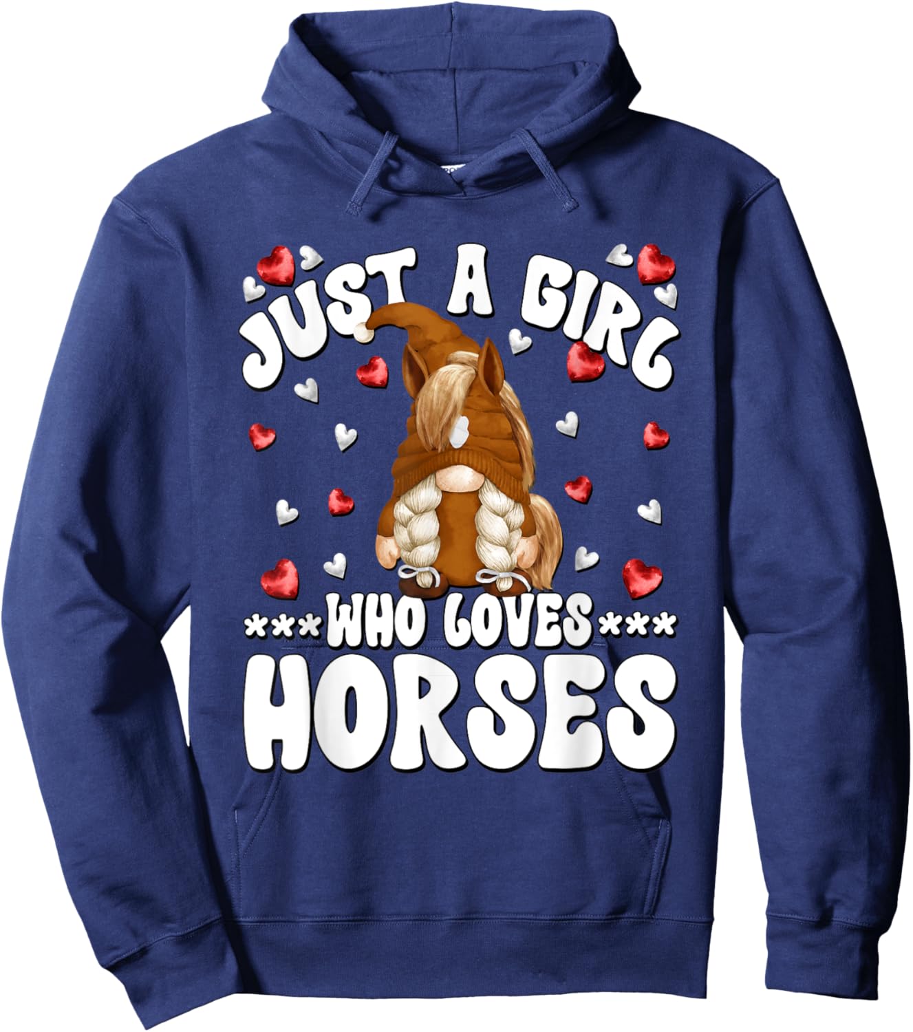 Cute Horse Riding Gnome Graphic Just A Girl Who Loves Horses Hoodie - Hoodie | Navy