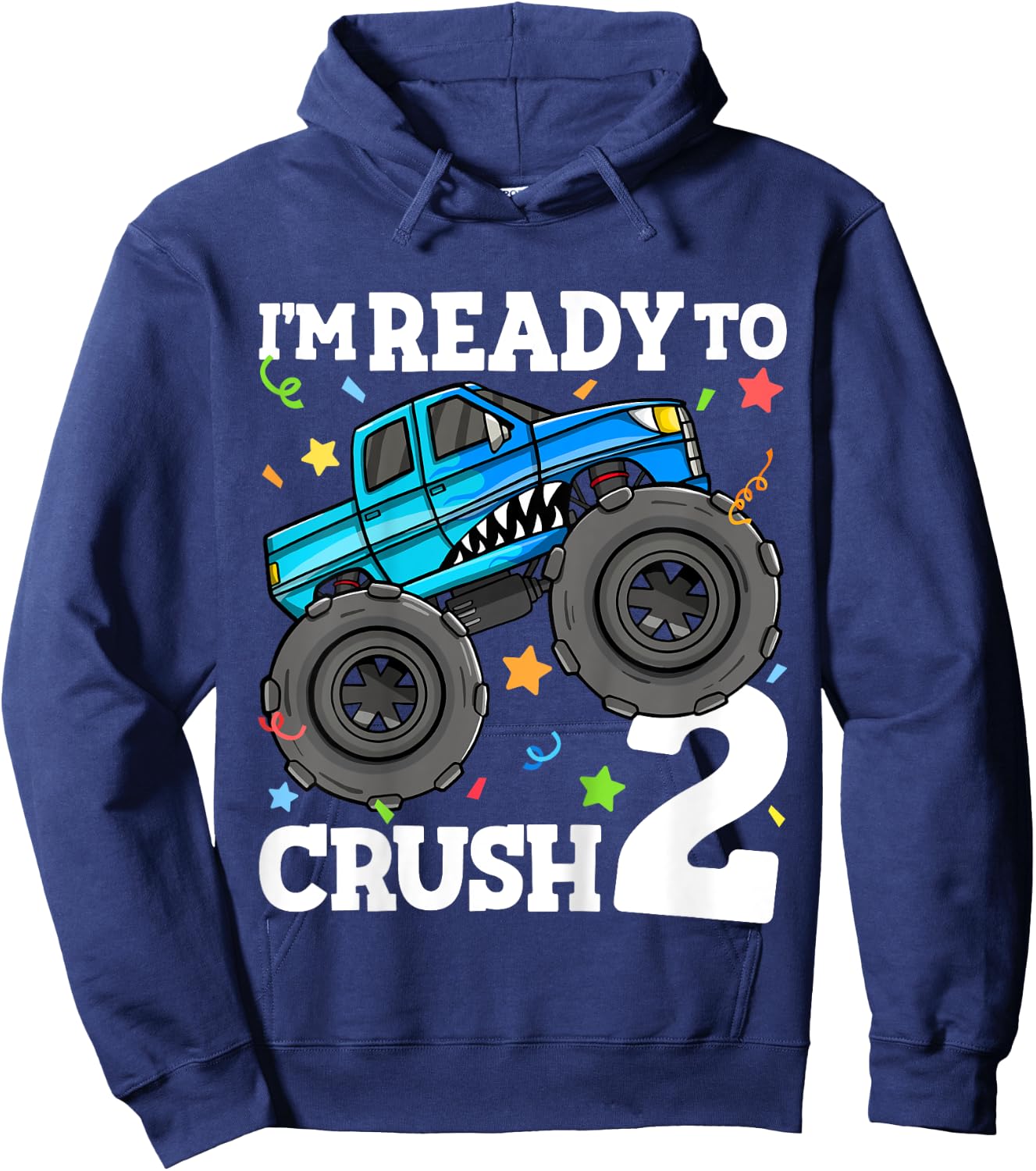 Kids Monster Truck Shark 2nd Birthday Boy Toddler 2 Two Year Old Hoodie - Hoodie | Navy
