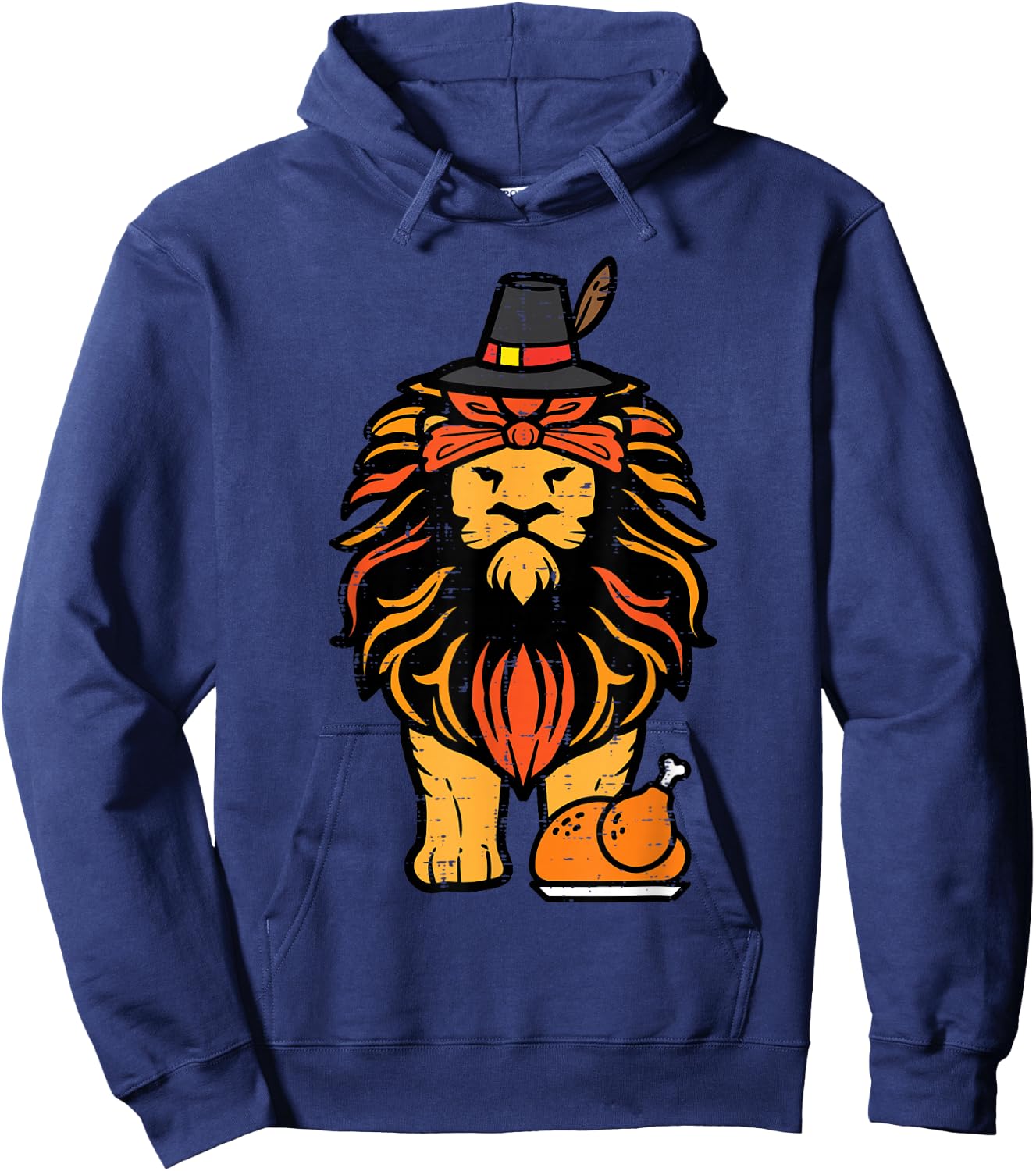 Thanksgiving Lion Turkey Day Fall Boys Kids Men Women Youth Hoodie - Hoodie | Navy