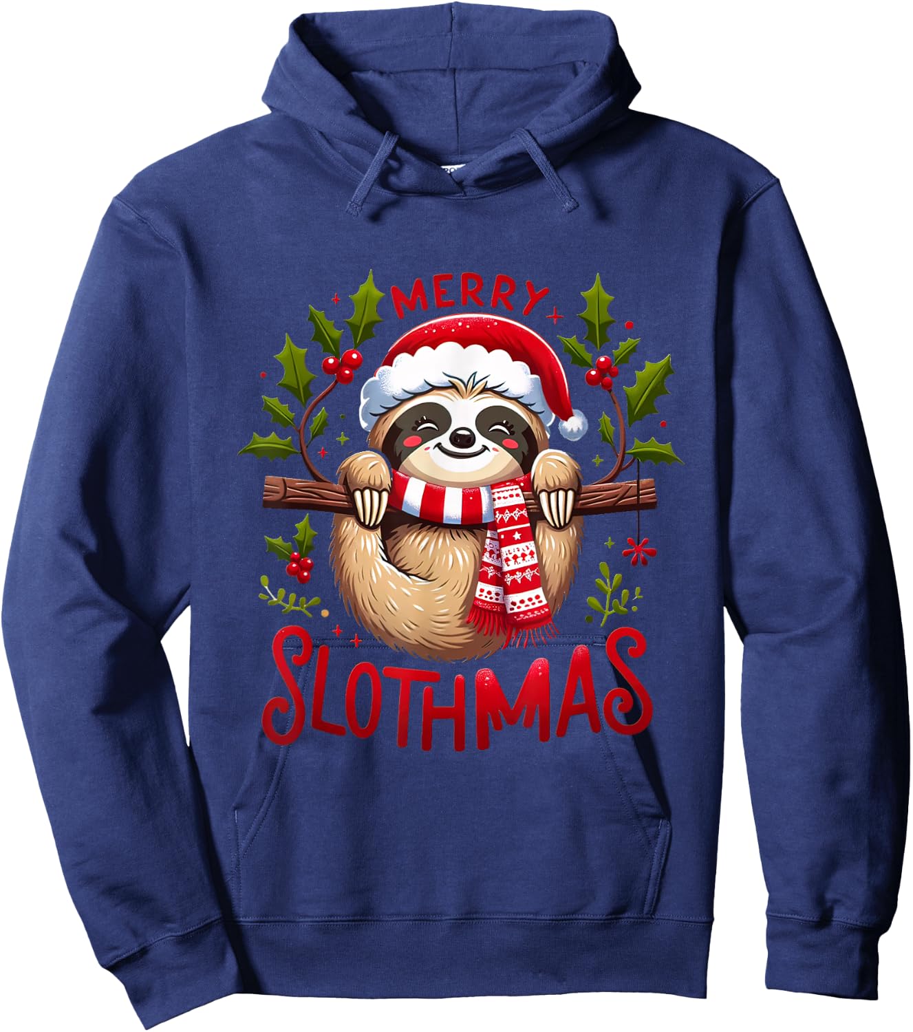 Merry Slothmas Cute Sloth Christmas Pajamas Women Girl Kids Hoodie - Hoodie | Navy