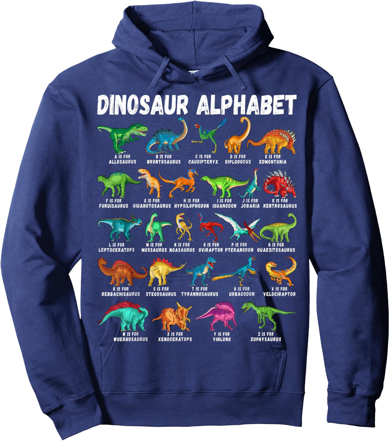 Types Of Dinosaurs Alphabet A-Z ABC Dino Identification Hoodie - Hoodie | Navy