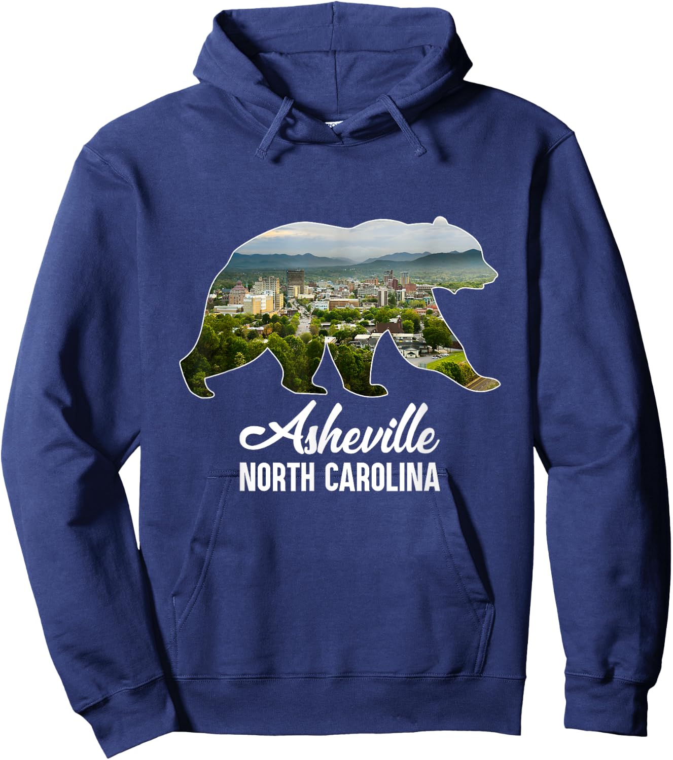 Asheville City Skyline Inside Bear Silhouette North Carolina Hoodie - Hoodie | Navy