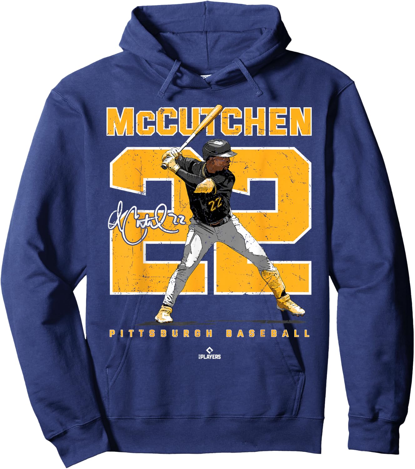 BallPark MVP -Adults Black Cotton Blend with Short Sleeve, , Modern Number and Portrait Andrew McCutchen Pittsburgh MLBPA Design Hoodie - Hoodie | Navy