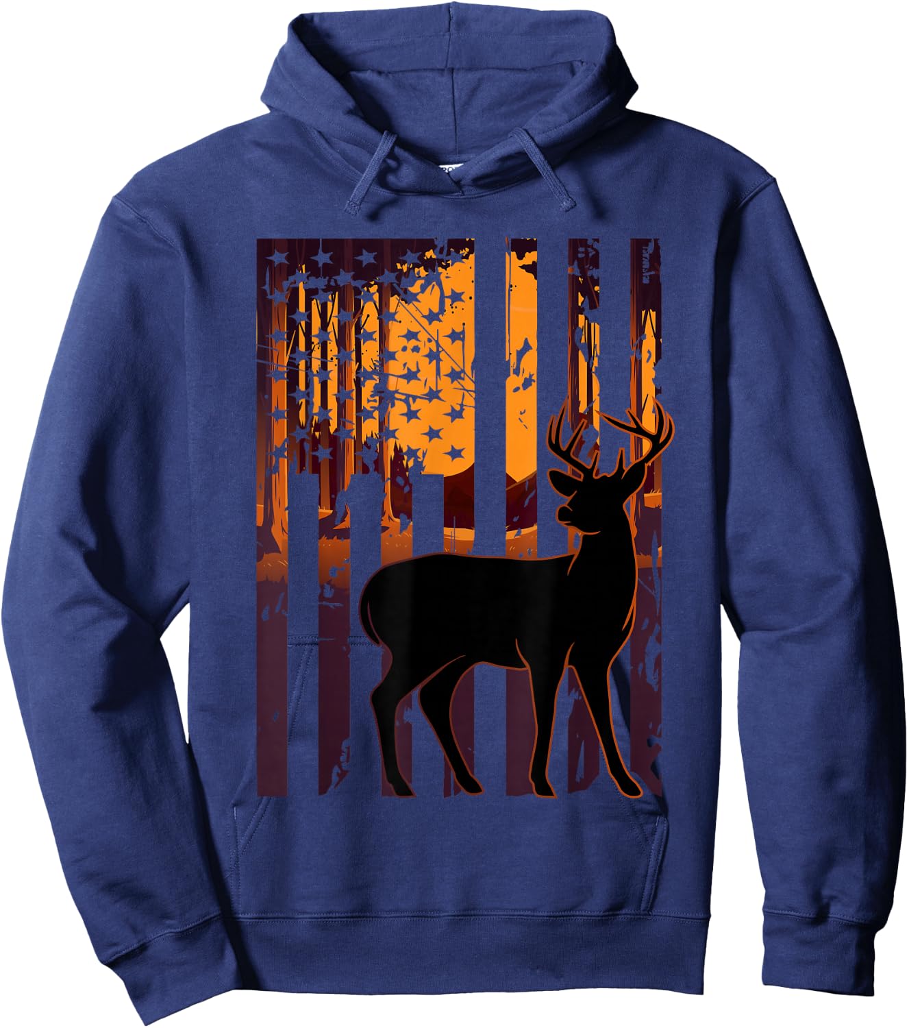 USA Flag Deer Hunting Setting Sun Funny Bow Hunters Outfit Hoodie - Hoodie | Navy