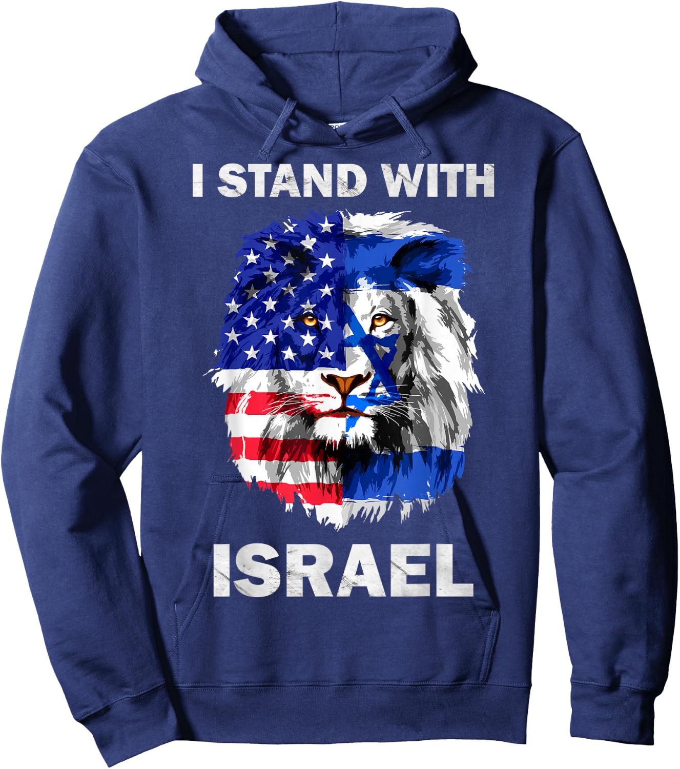 Israel and USA Flag Lion | I Stand with Israel Hoodie - Hoodie | Navy