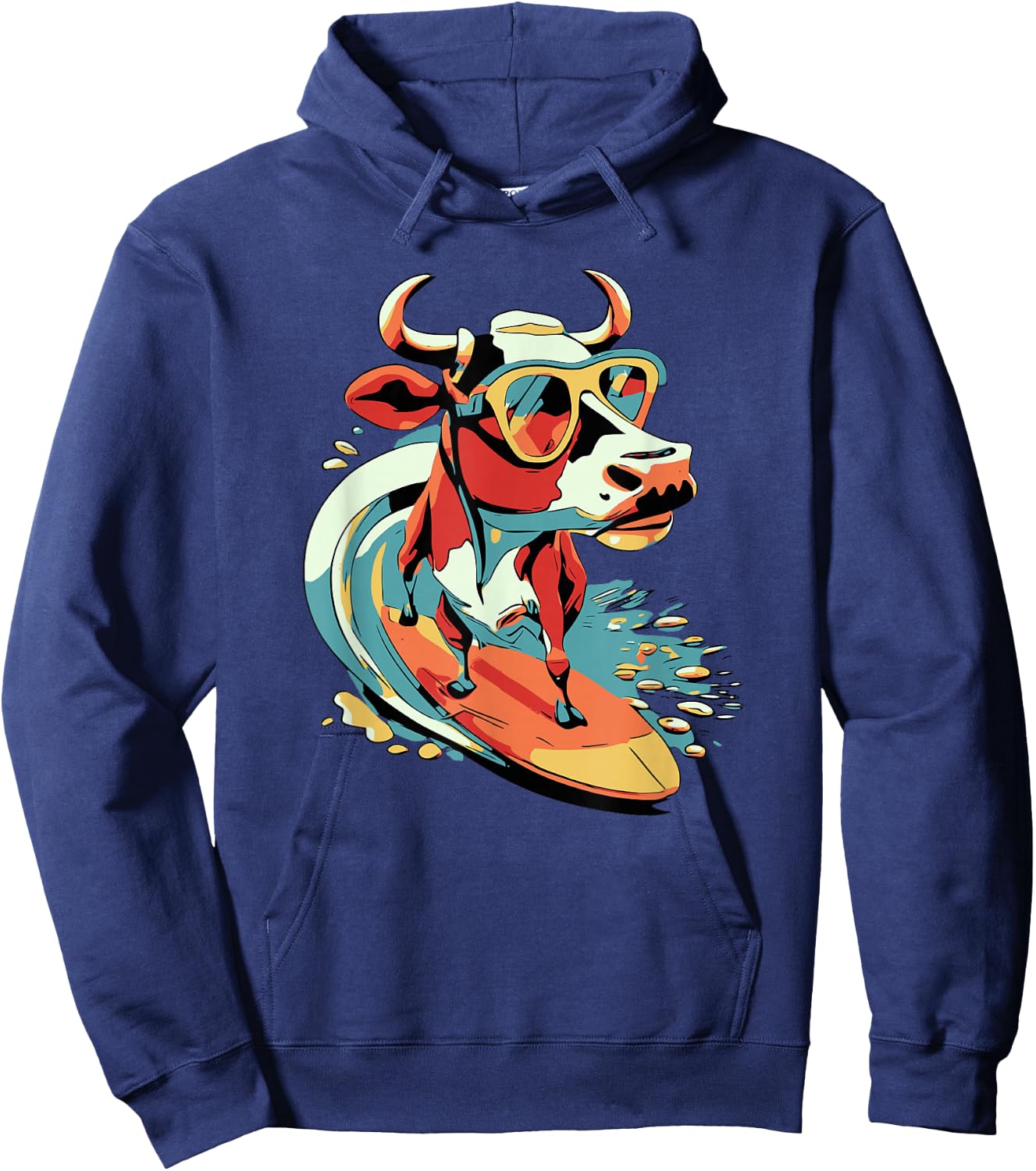 Surfing Cow Catching a Wave Farmer Surfer Surf Time Hoodie - Hoodie | Navy