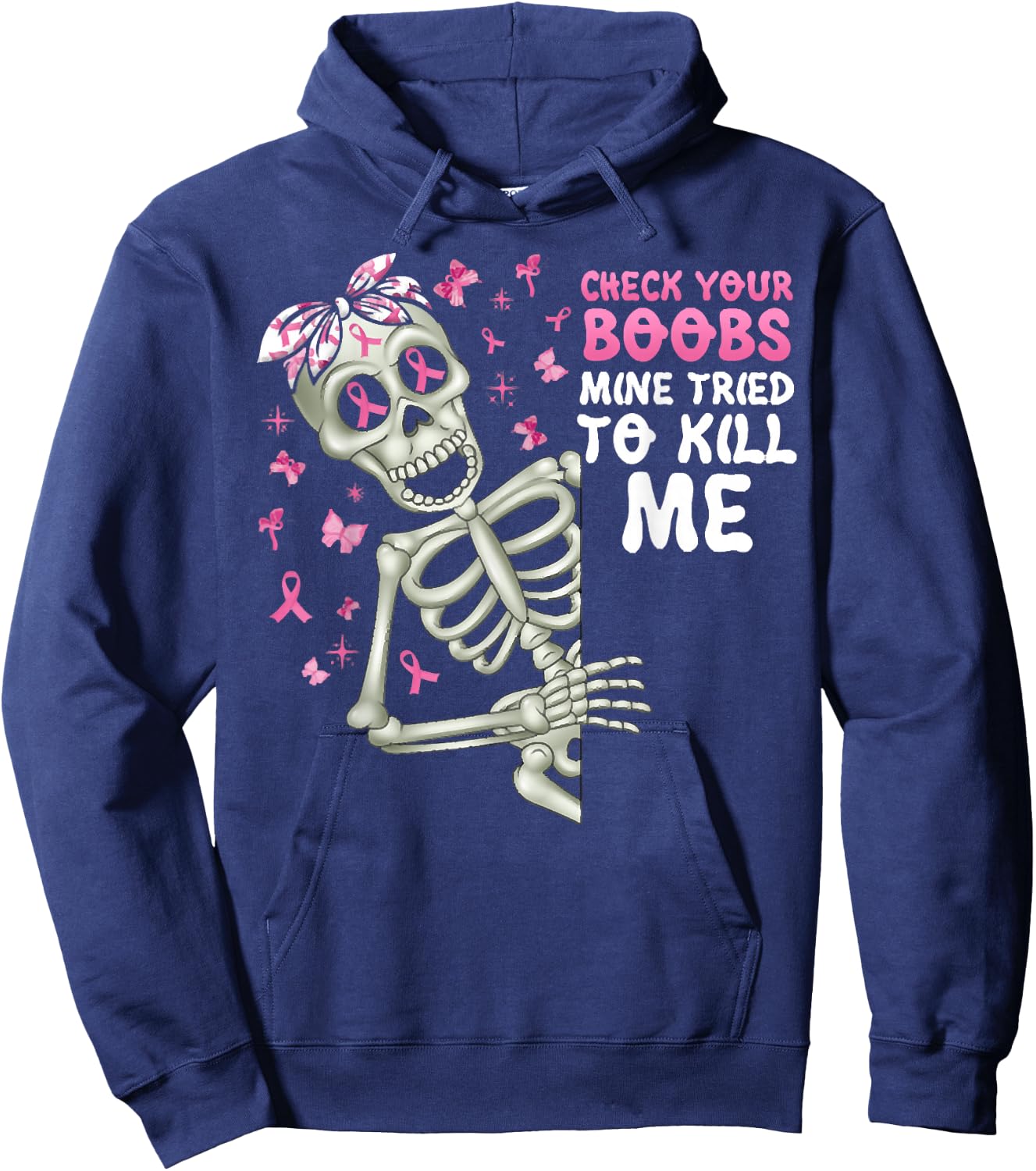 Check Your Boobs Mine Tried To Kill Me,Halloween Pink Ribbon Hoodie - Hoodie | Navy