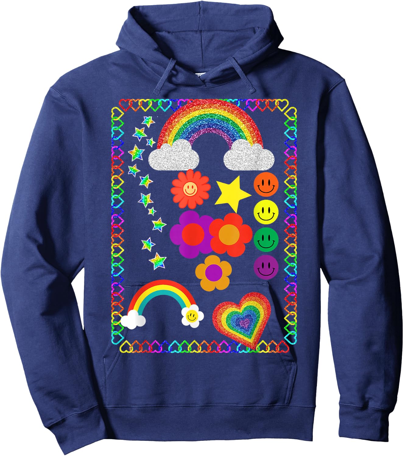 Kidcore Flower Heart Hoodie - Hoodie | Navy