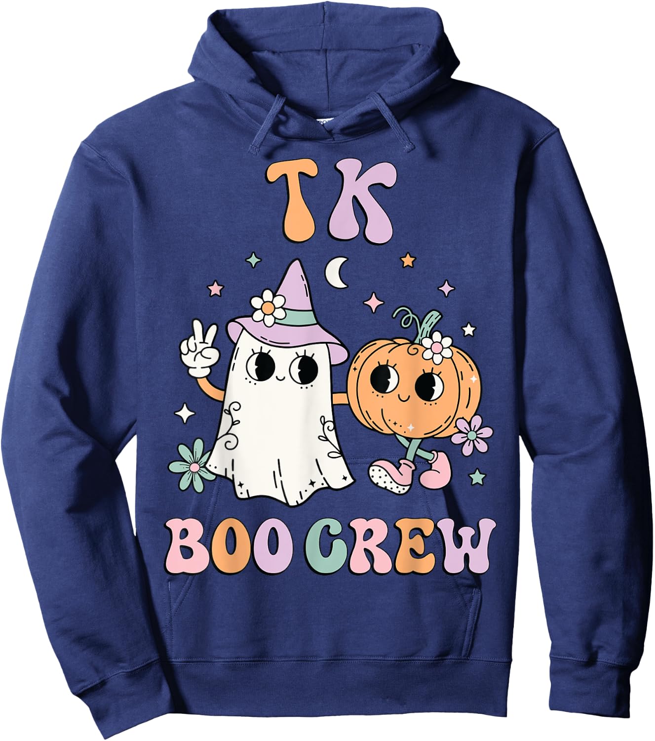 TK Boo Crew Retro Groovy Halloween Floral Ghost TK Teacher Men Women Kids Hoodie - Hoodie | Navy