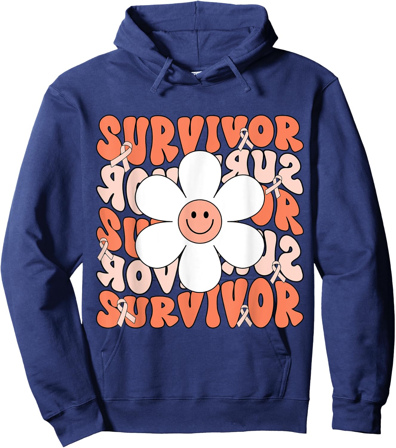Uterine Cancer Peach Ribbon Uterine Cancer Survivor Hoodie - Hoodie | Navy