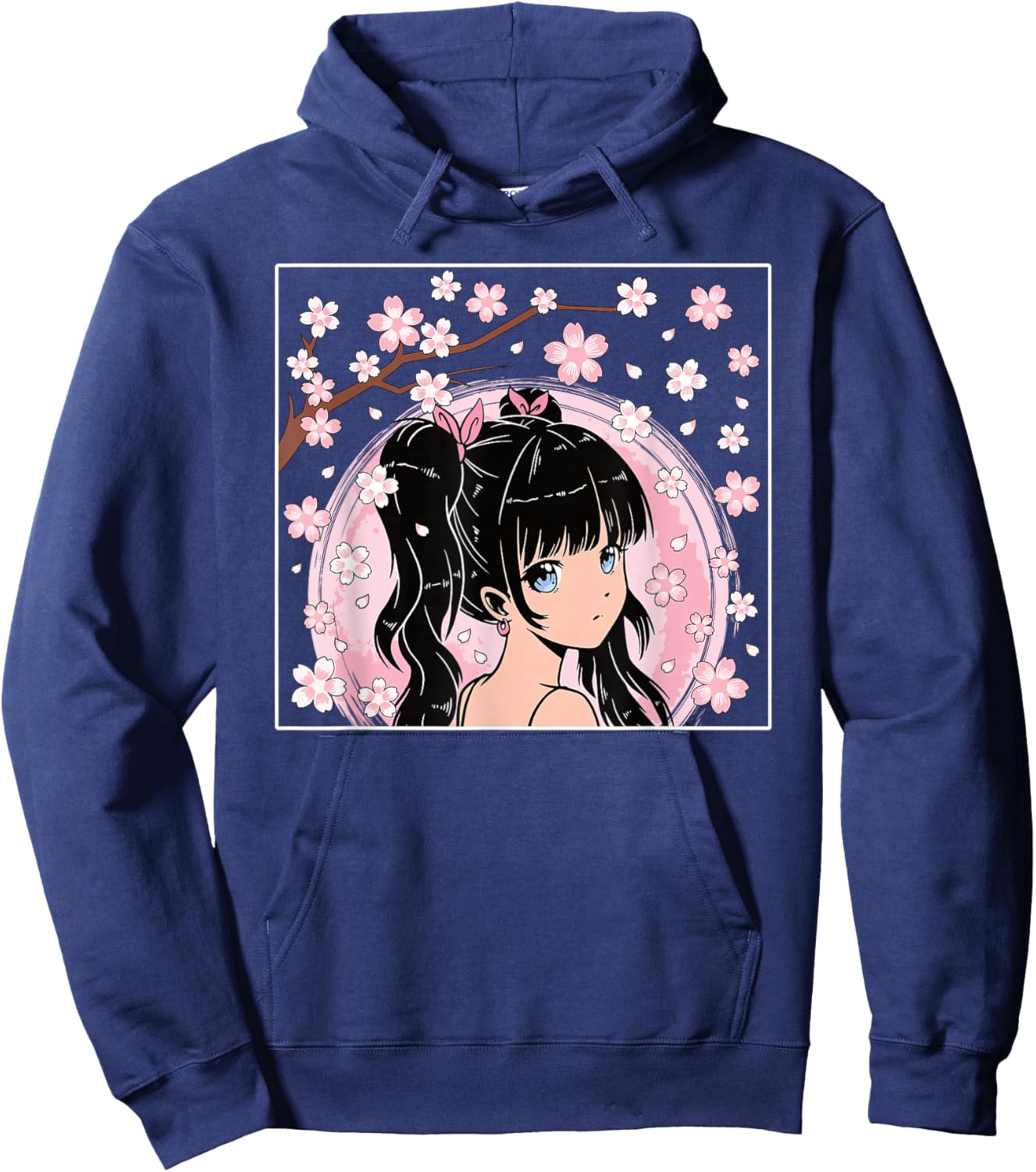 Japanese Anime Girl Manga Otaku Cherry Blossom Women Girls Hoodie - Hoodie | Navy