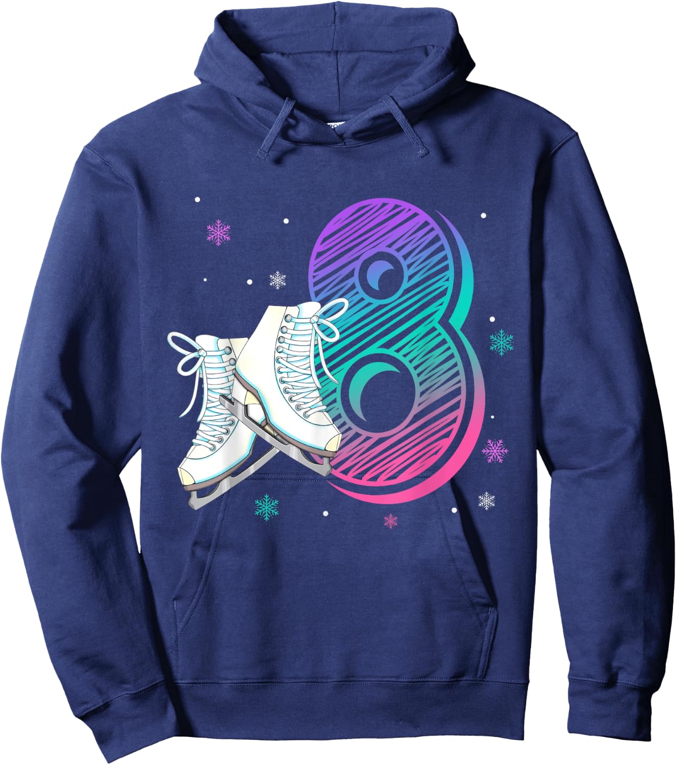 Figure Ice Skating 8 Years Old 8th Birthday Girl Theme Party Hoodie - Hoodie | Navy