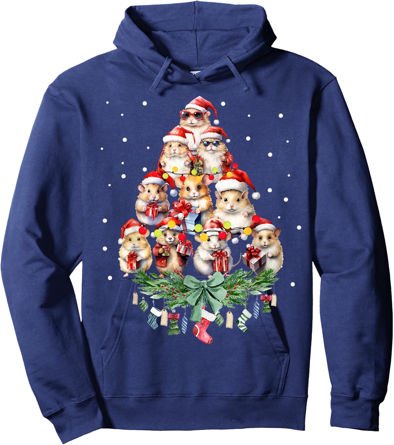 Hamsters Christmas Tree Santa Hamsters Christmas Lights Hoodie - Hoodie | Navy