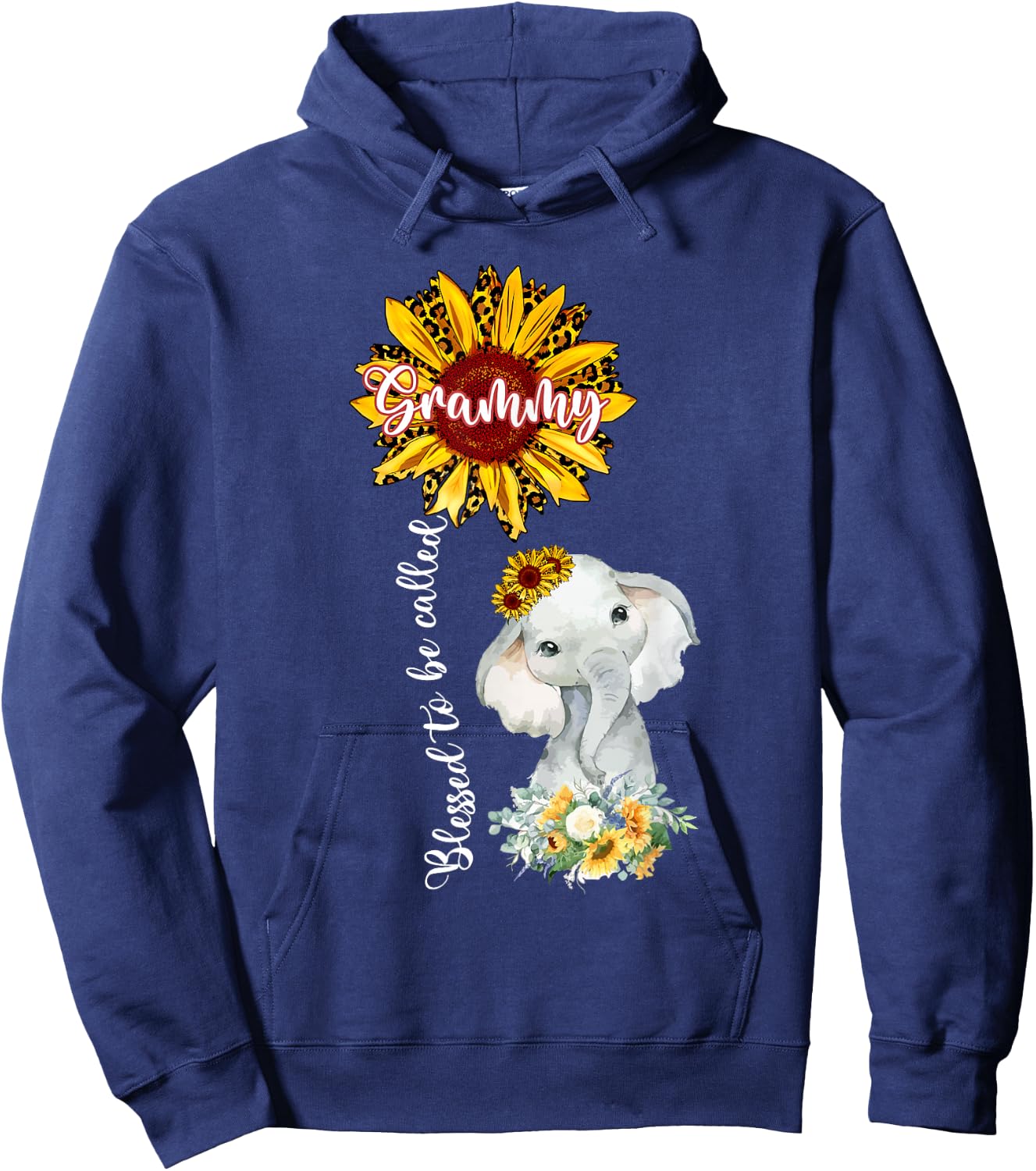 Blessed To Be Called Grammy Sunflower Elephant Hoodie - Hoodie | Navy