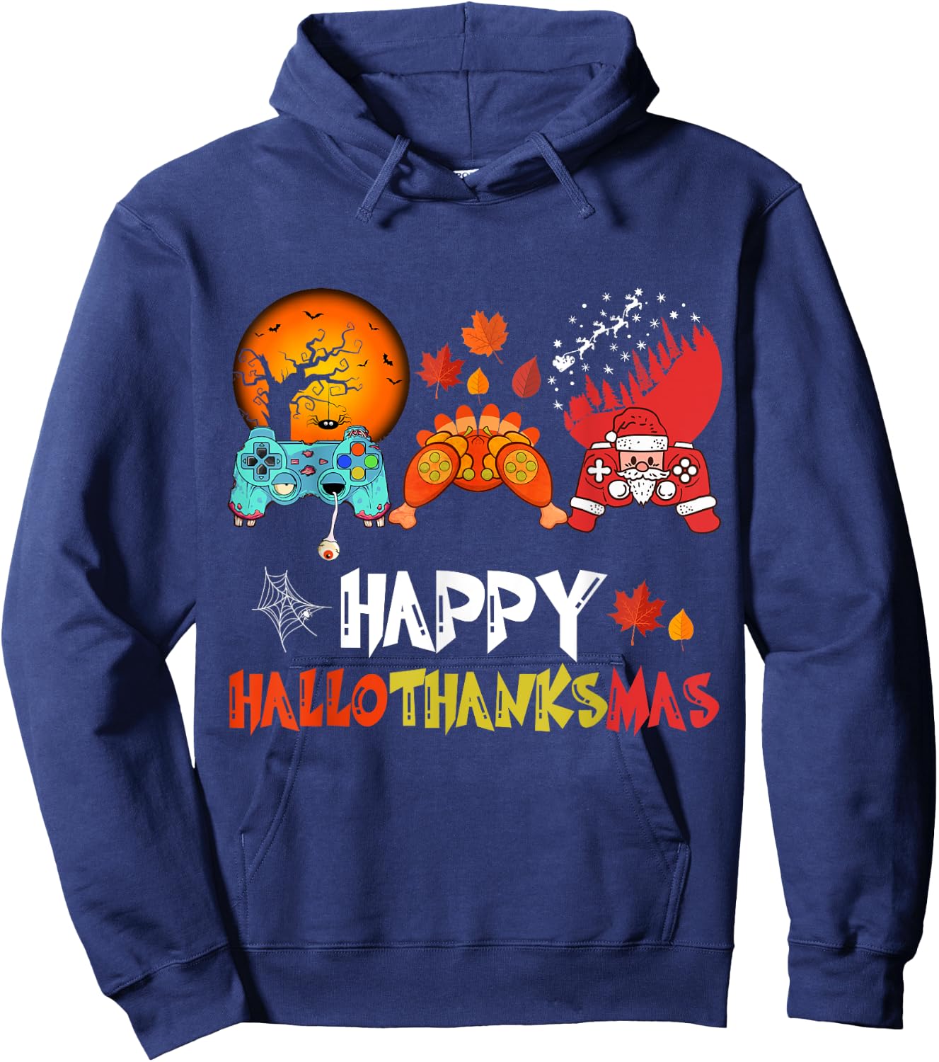 Halloween Thanksgiving Xmas Happy HalloThanksMas Video Game Hoodie - Hoodie | Navy