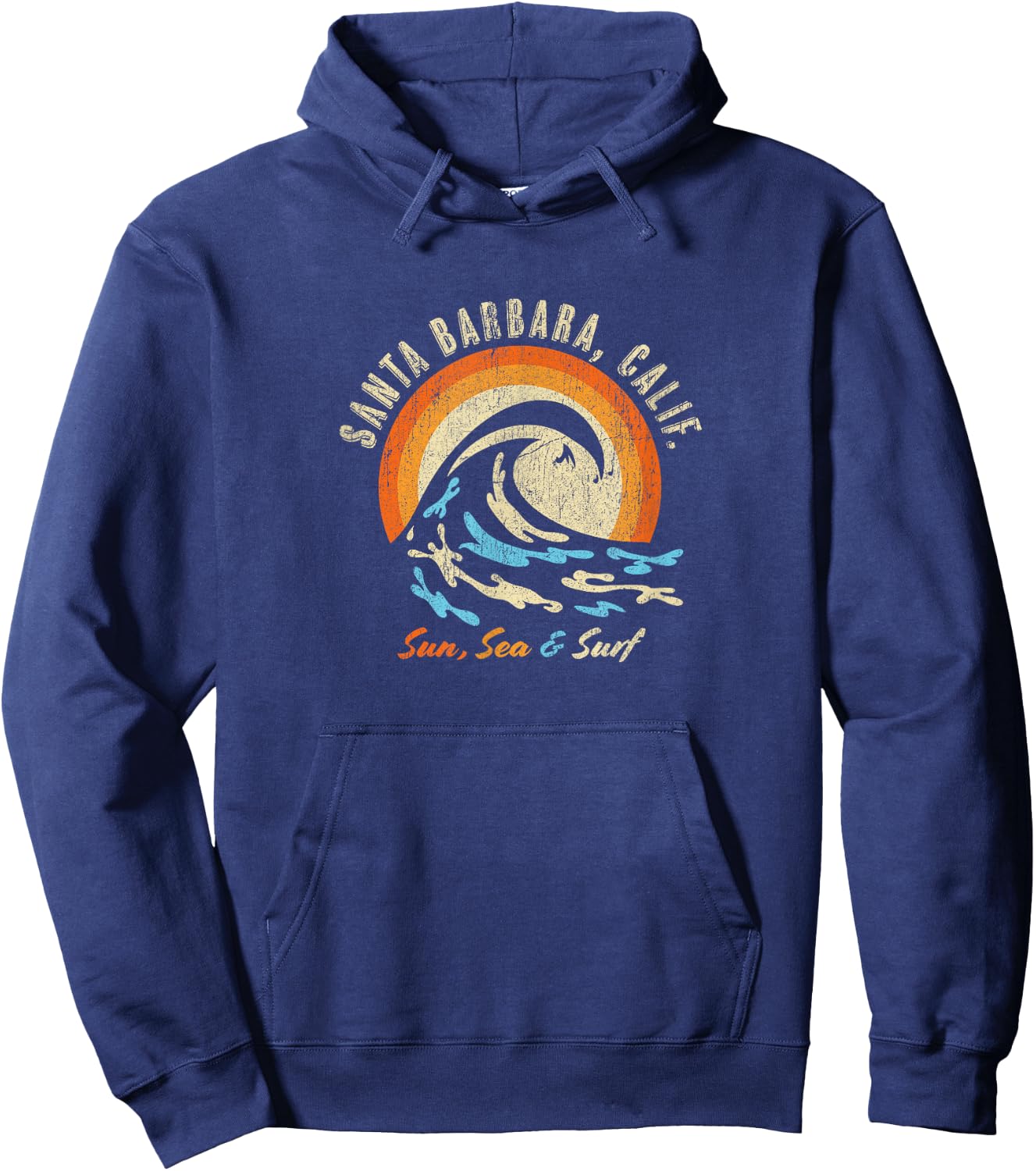 Faded Vintage Santa Barbara California Vacation Ocean Hoodie - Hoodie | Navy
