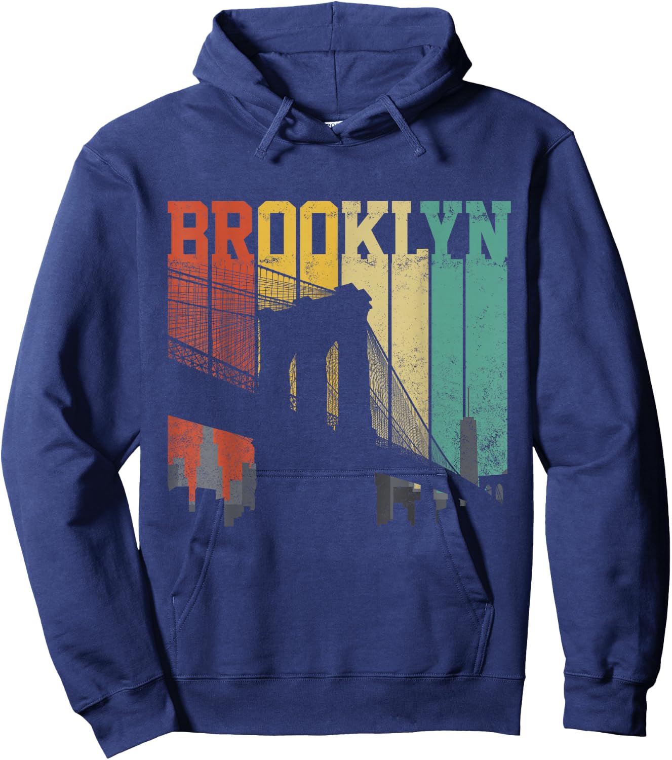 New York City Brooklyn Bridge Vintage Retro Skyline NYC NY Hoodie - Hoodie | Navy