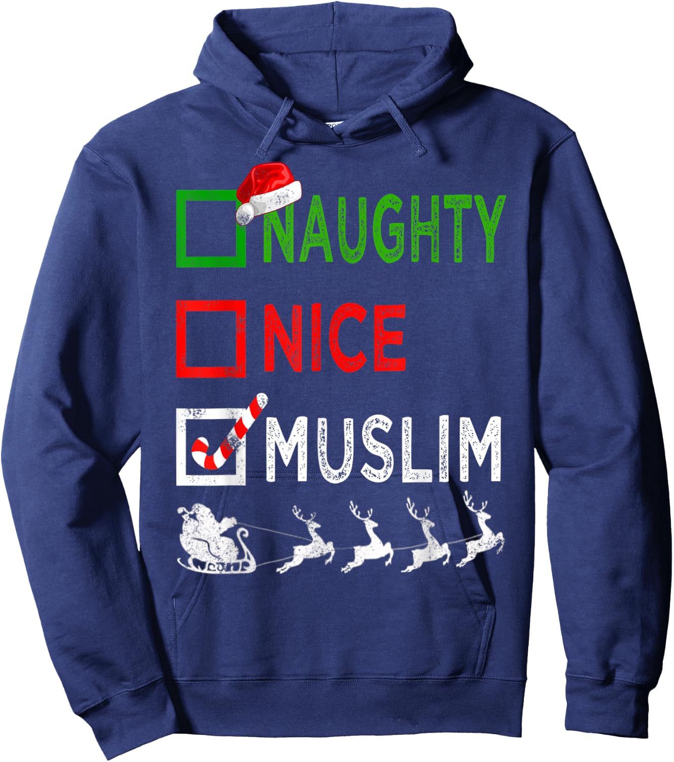 Naughty Nice Muslim Christmas Pajamas Funny Santa Hat Xmas Hoodie - Hoodie | Navy