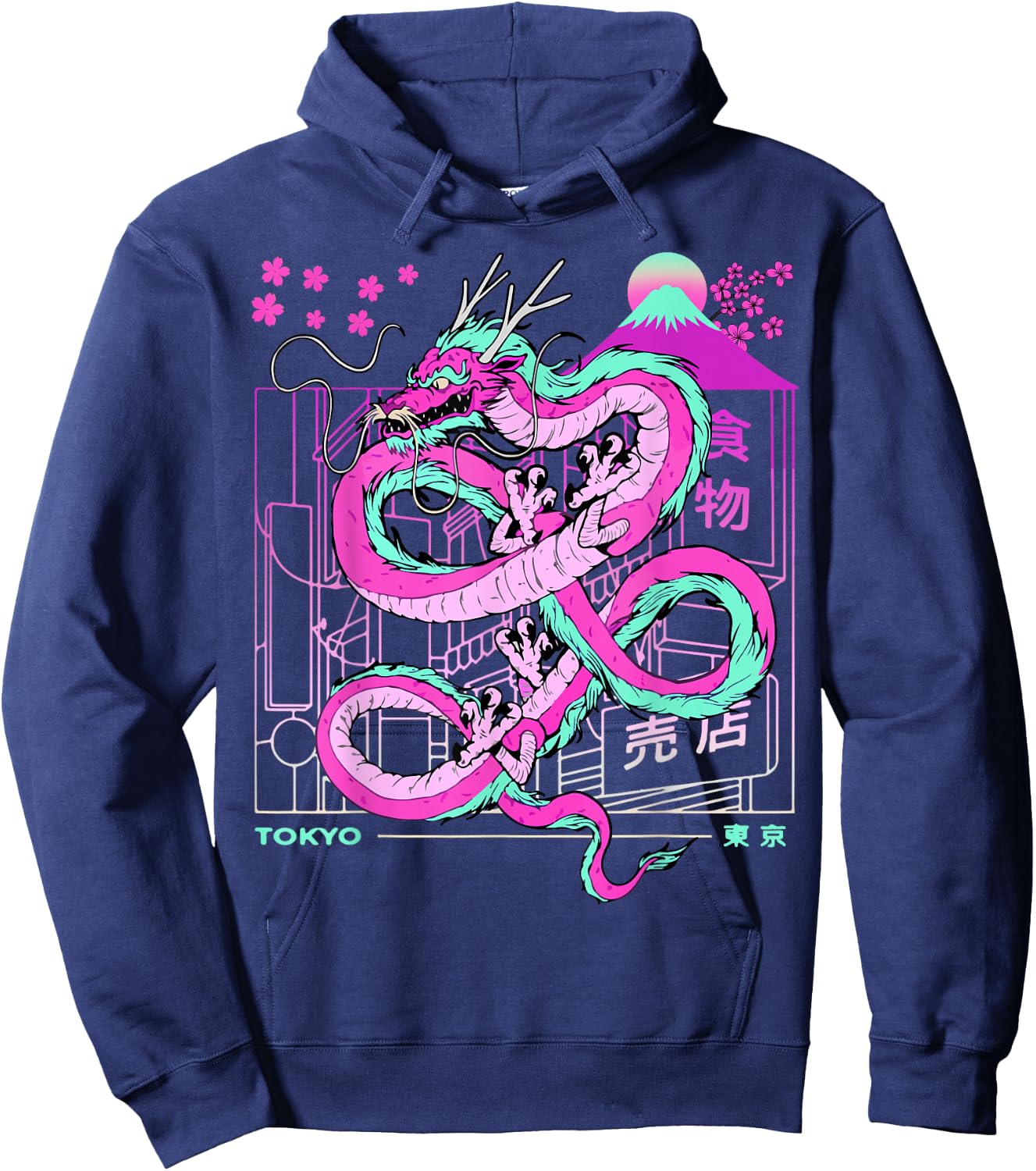 Japanese Tokyo Dragon Asian inspired retro 80’s 90’s style Hoodie - Hoodie | Navy