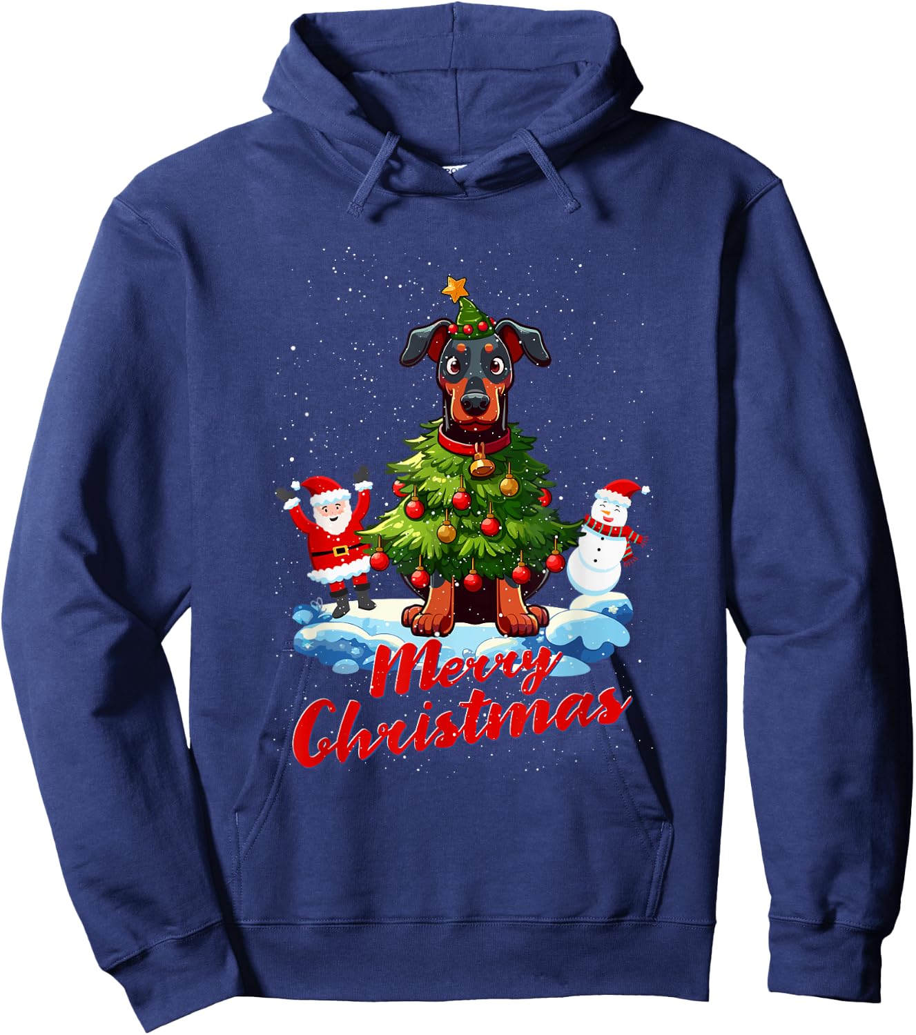 Doberman Merry Christmas Tree Lights Dog X-Mas Dogs Hoodie - Hoodie | Navy