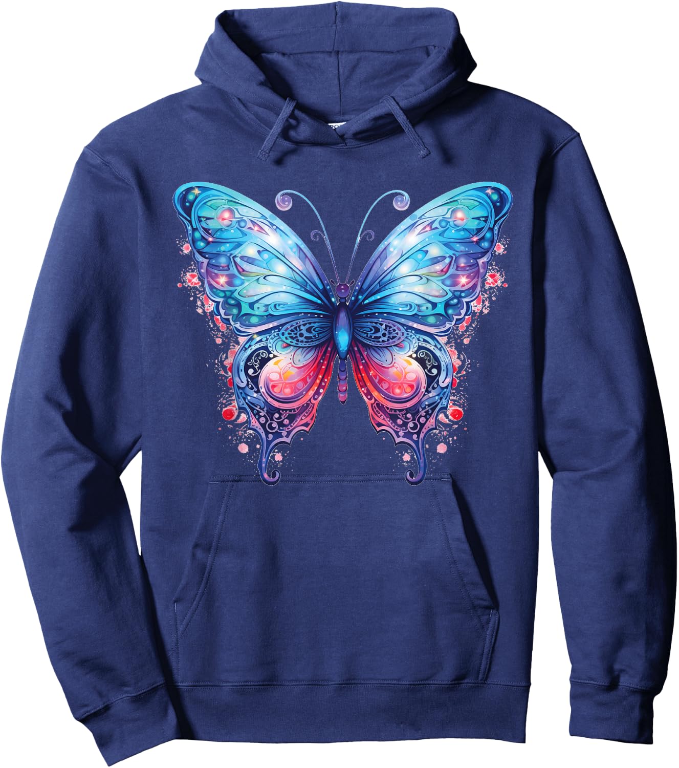 Women's Fantasy Art Blue and Pink Butterfly Cute Hoodie - Hoodie | Navy