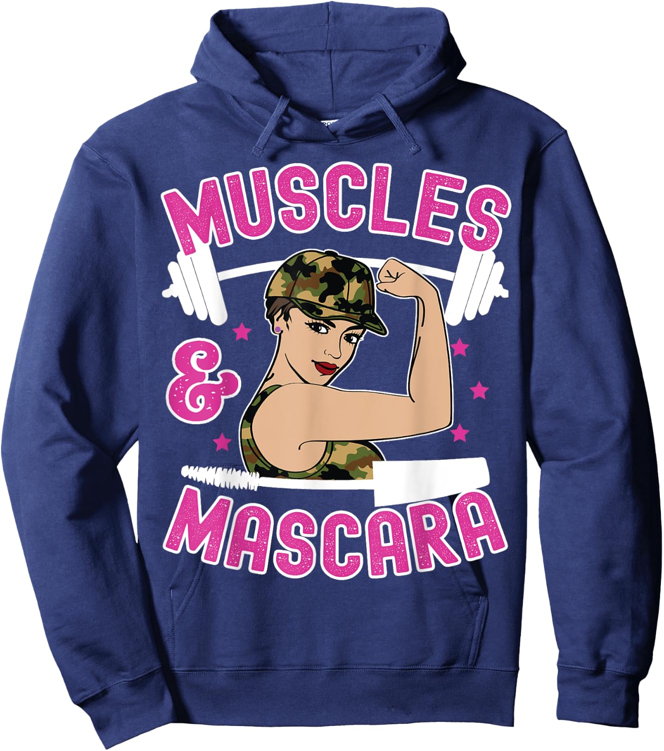 Muscles and Mascara Female Weight Lifter Gym Work Out Funny Hoodie - Hoodie | Navy