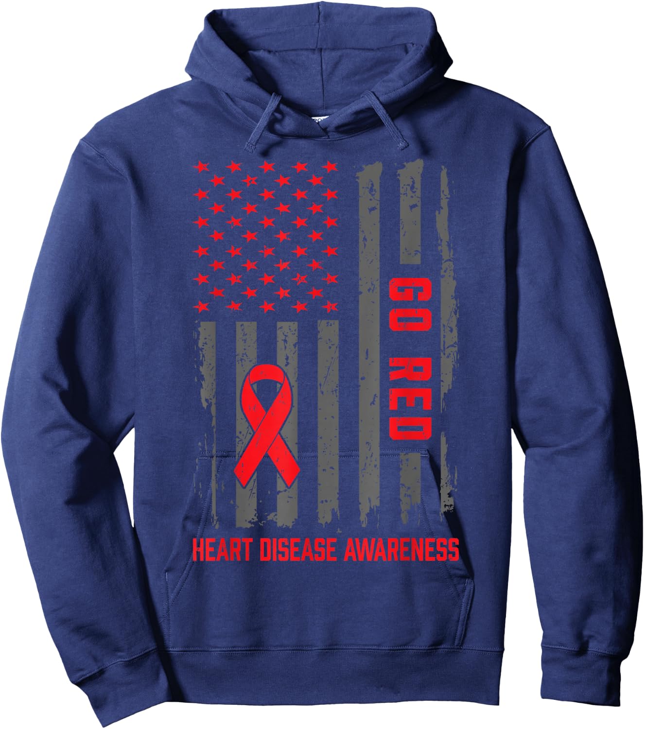 Heart Disease American Flag Go Red Heart Disease Awareness Hoodie - Hoodie | Navy