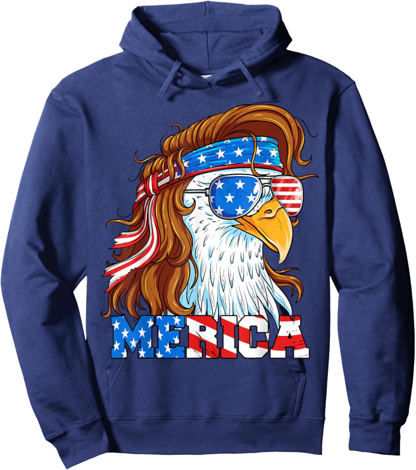 Merica Eagle Mullet 4th of July American Flag Usa Patriotic Hoodie - Hoodie | Navy