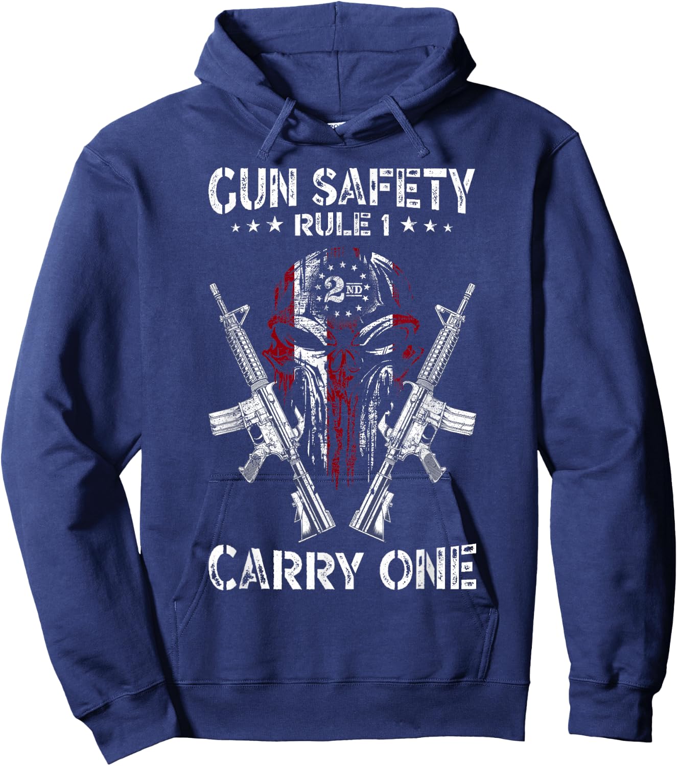 Gun Safety Rule 1 Patriotic 2nd Amendment AR-15 USA Skull Hoodie - Hoodie | Navy