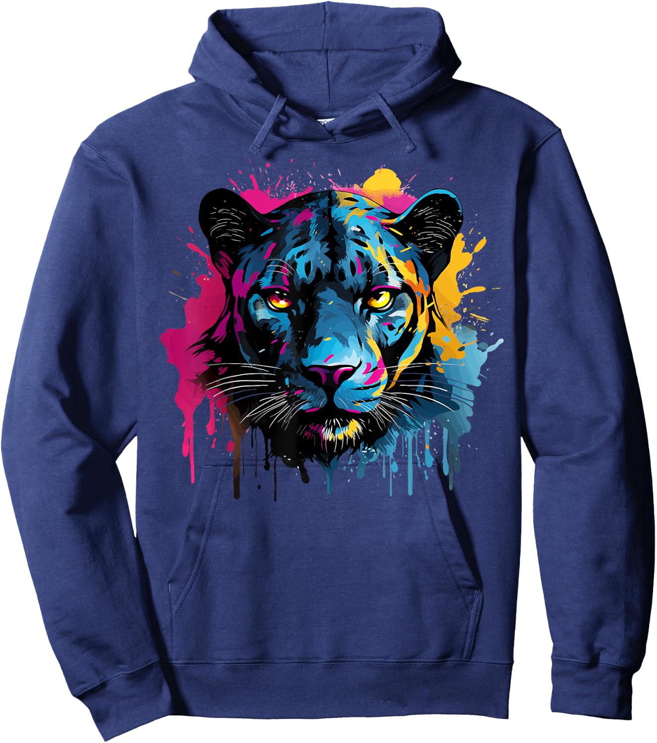 Black Jaguar Wildlife Big Cat Lover Colorful Splash Art Hoodie - Hoodie | Navy