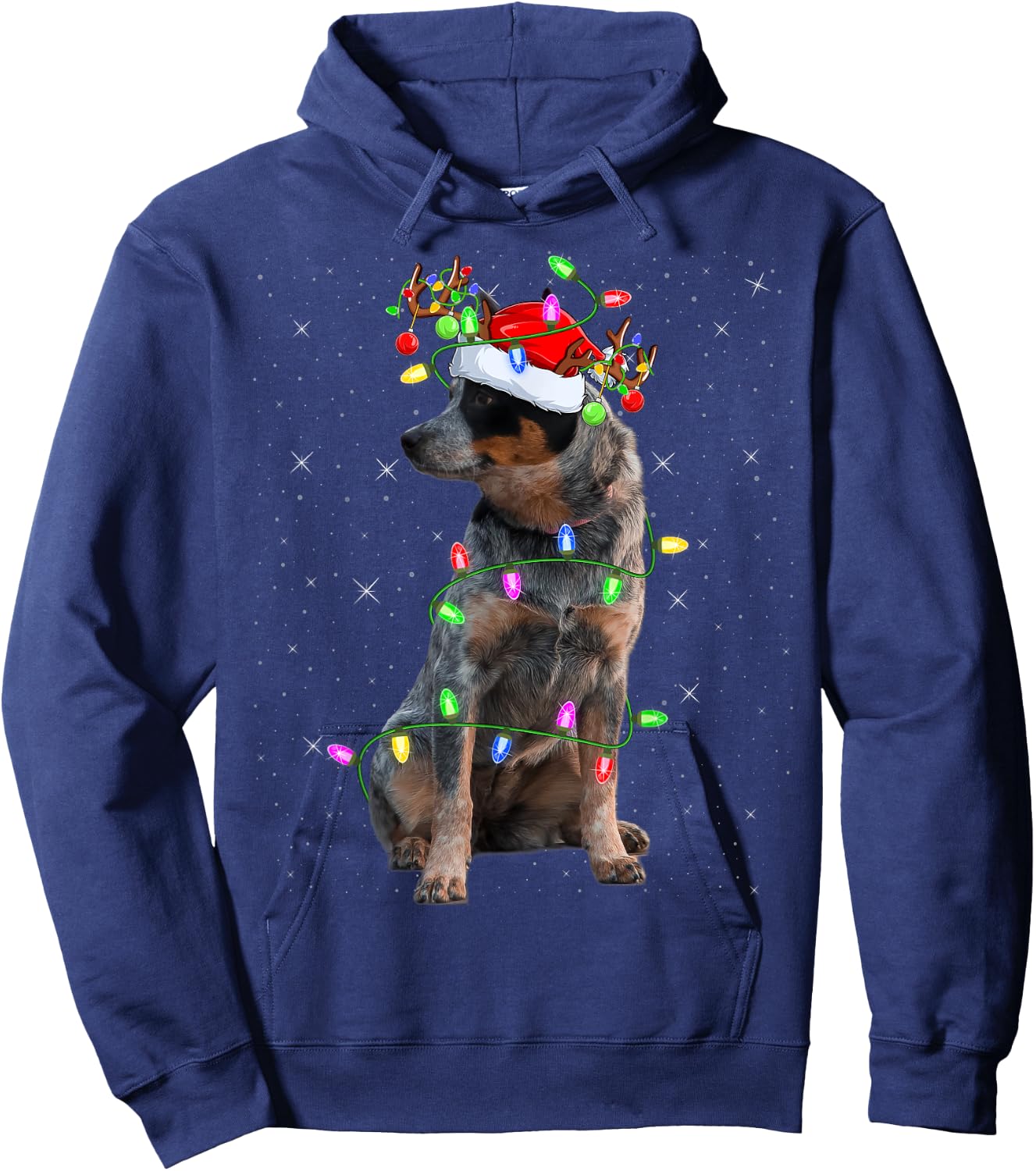 Xmas Holiday Lighting Santa Blue Heeler Dog Christmas Men Women Kids Hoodie - Hoodie | Navy