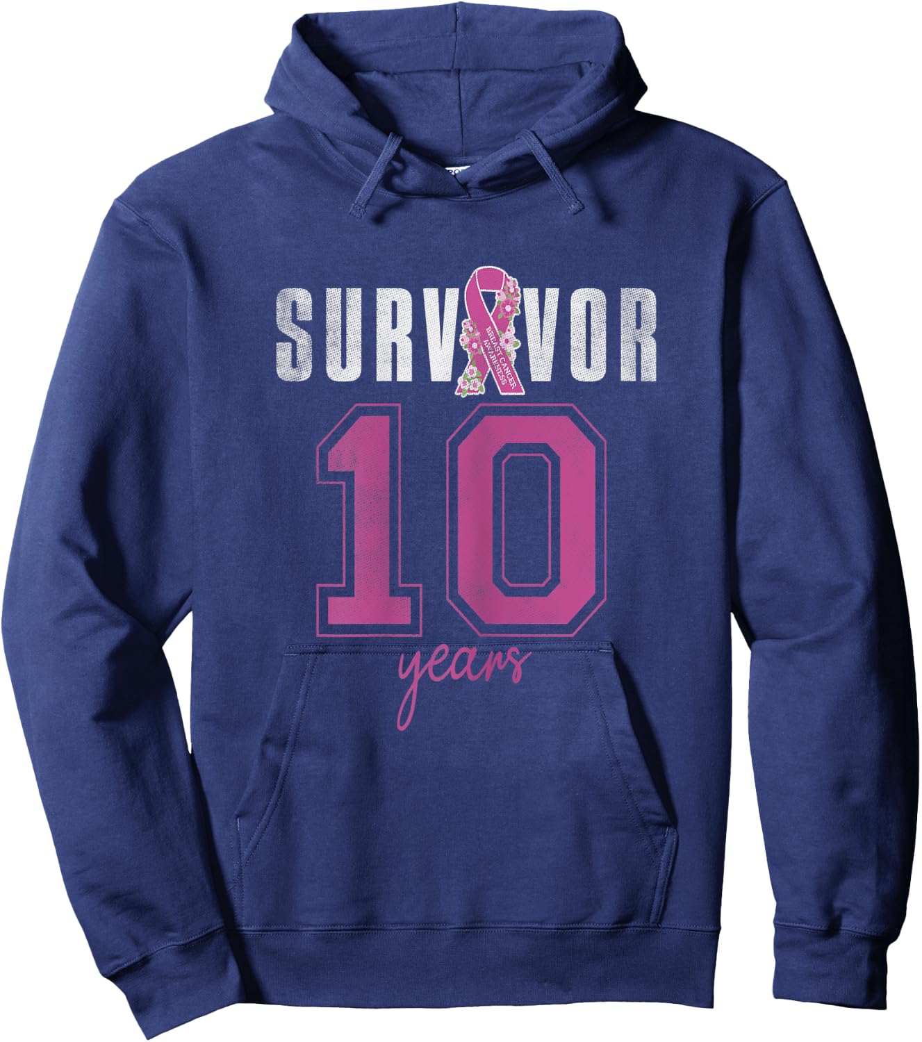 Survivor 10 Years October Ribbon Breast Cancer Awareness Hoodie - Hoodie | Navy