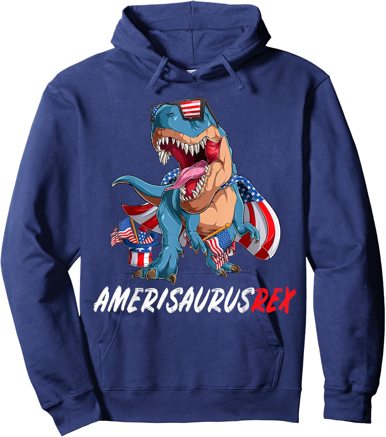 4th July T Rex America Dinosaur Independence Day Patriot USA Hoodie - Hoodie | Navy