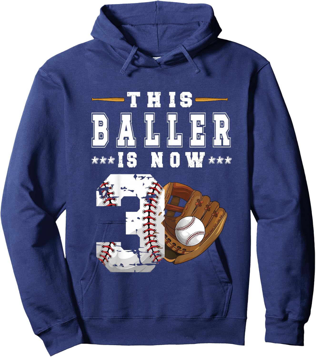 Kids 3rd Birthday Baseball Boy Three Year Old Baseball Player Hoodie - Hoodie | Navy