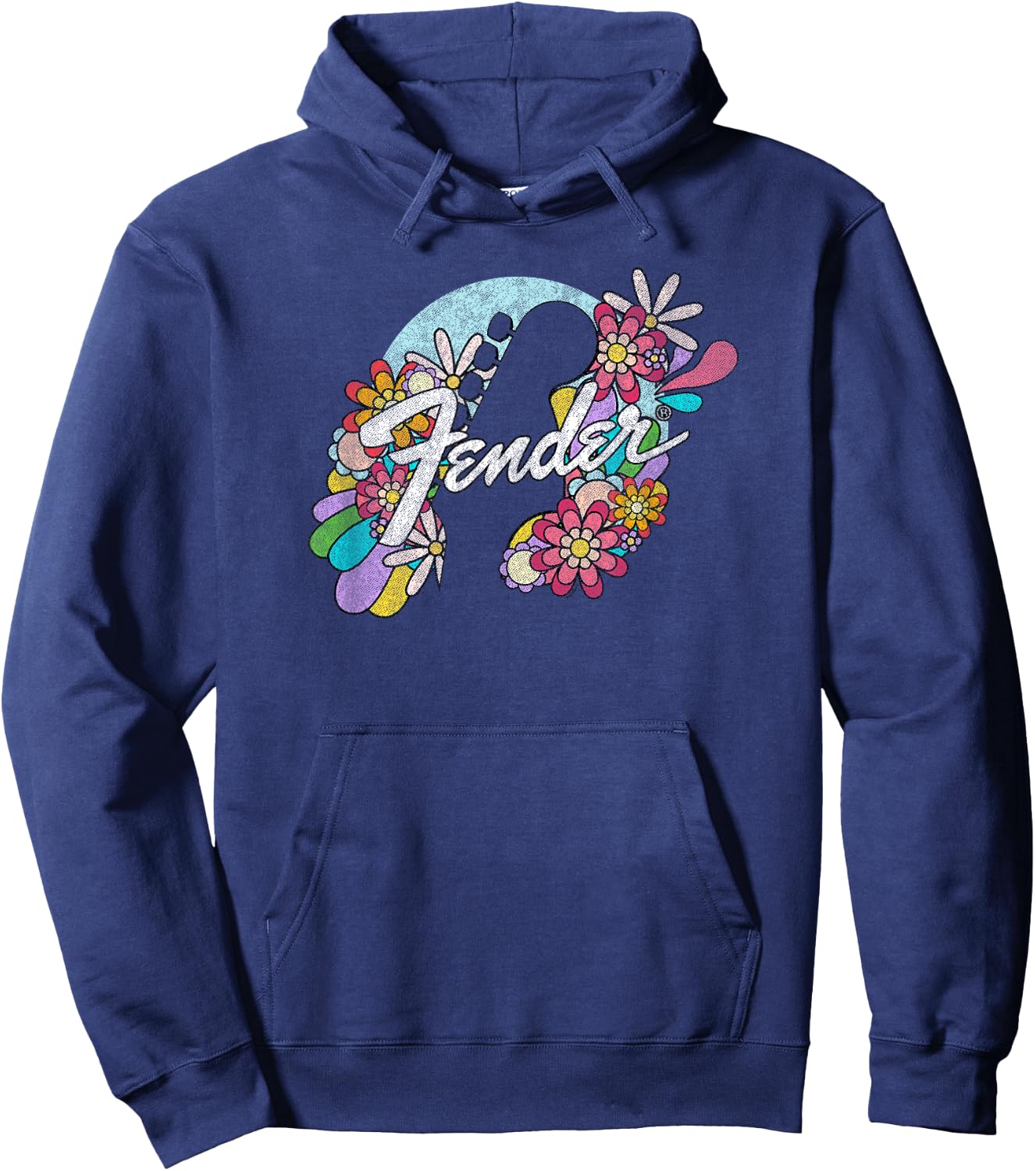 Fender Spring Time Flower Covered Guitar Silhouette Logo Hoodie - Hoodie | Navy