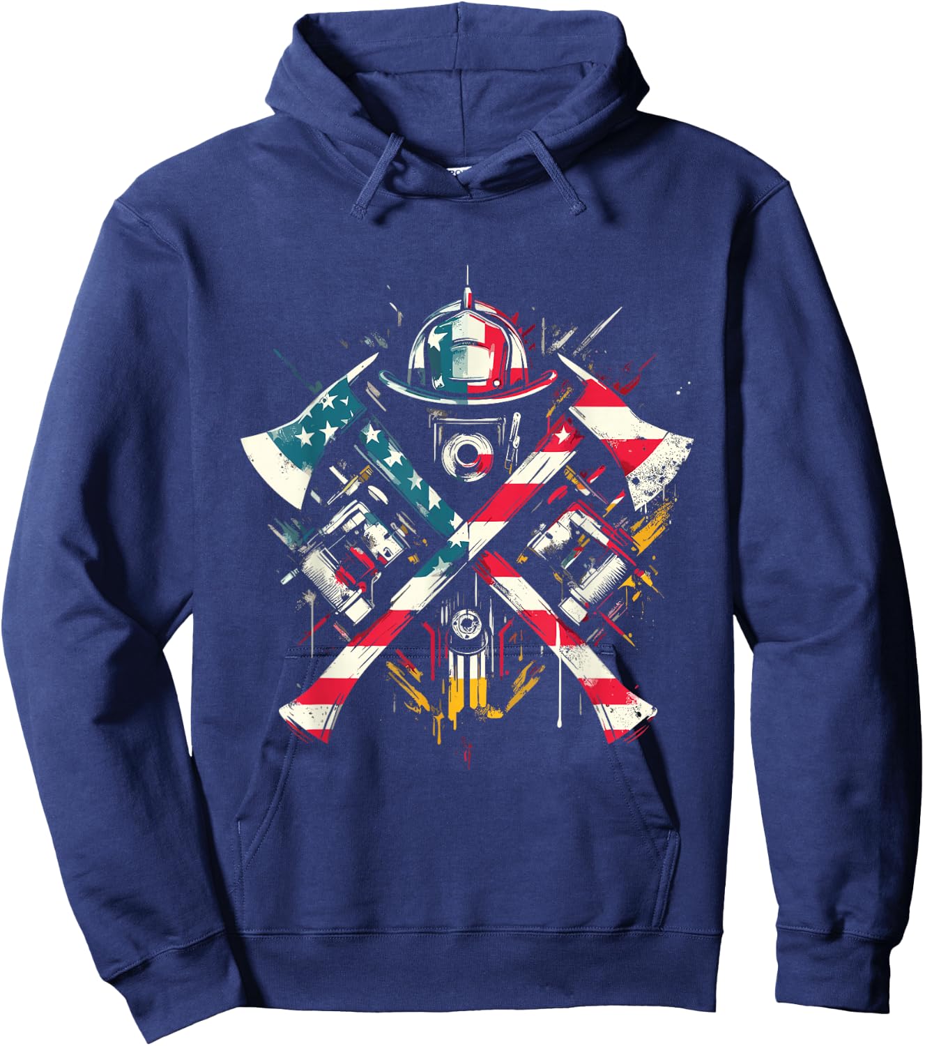 Firefighter American Flag - Patriotic Fire Department USA Hoodie - Hoodie | Navy